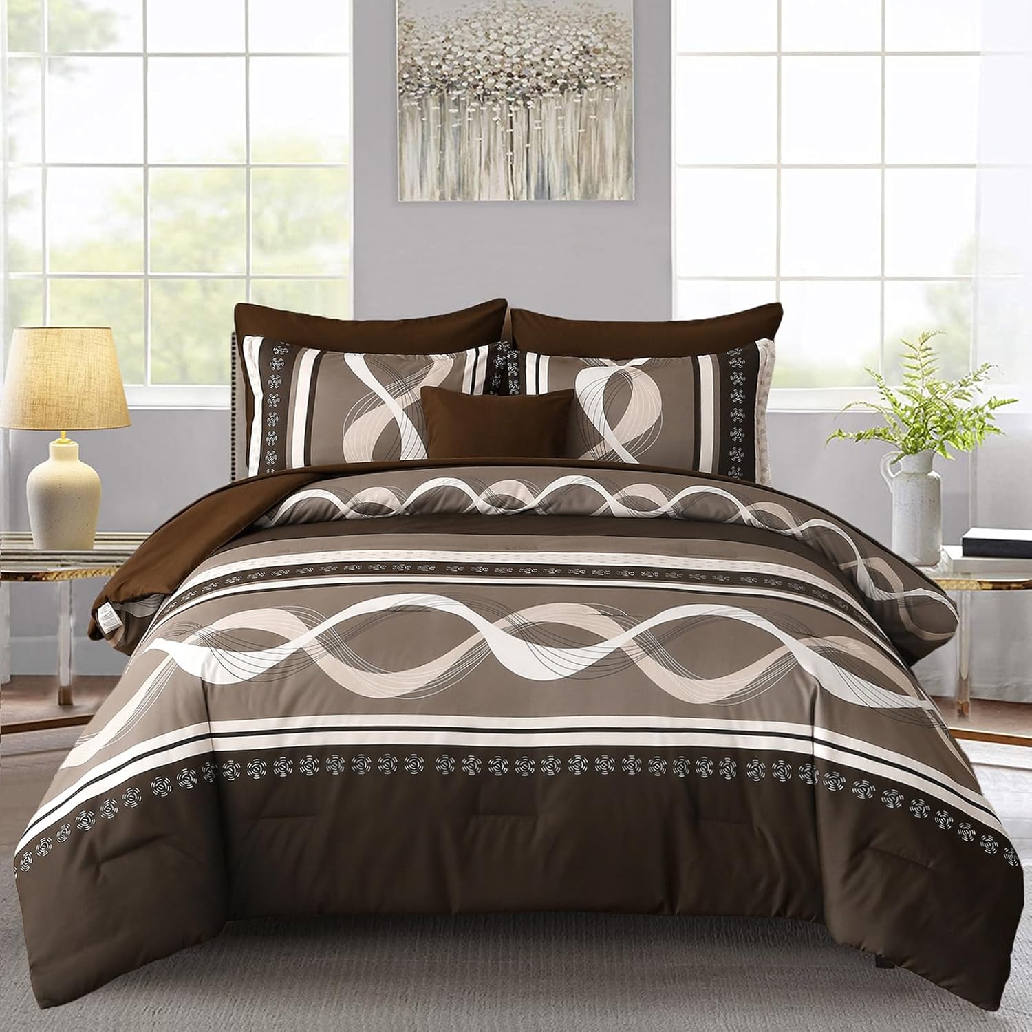 Anibedding Black Comforter Set Queen Size,8 Pieces Boho Bed in a Bag Patchwork Striped Comforter Set, Soft Microfiber Bedding Set for All Season(90"×90") - Image 11