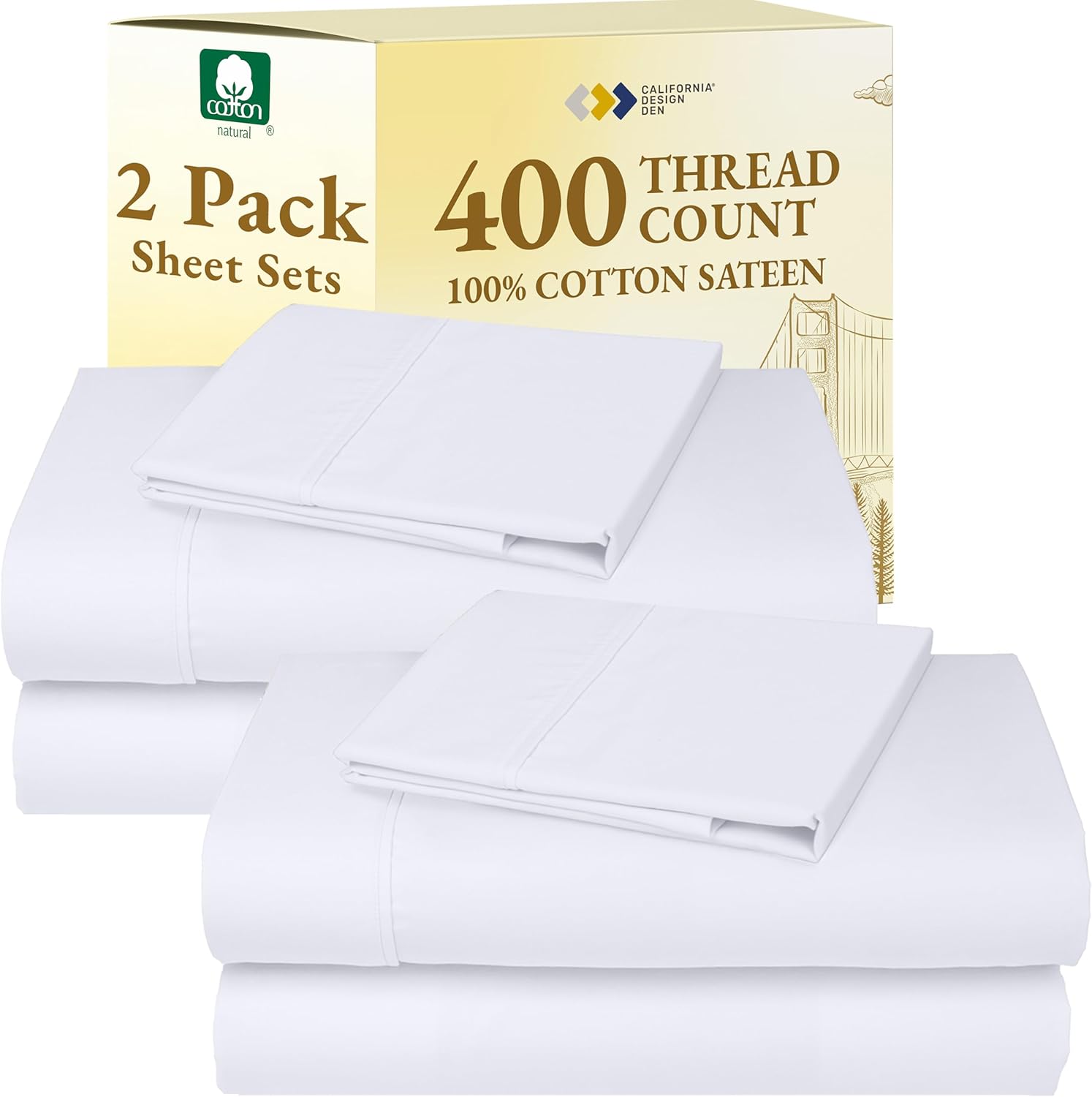 California Design Den King Size Sheets Set - Soft 400 Thread Count Sateen, Natural 100% Cotton Sheets King Size, Deep Pockets with All Around Elastic for a Snug Fit, Cool & Durable Bedding - White - Image 7