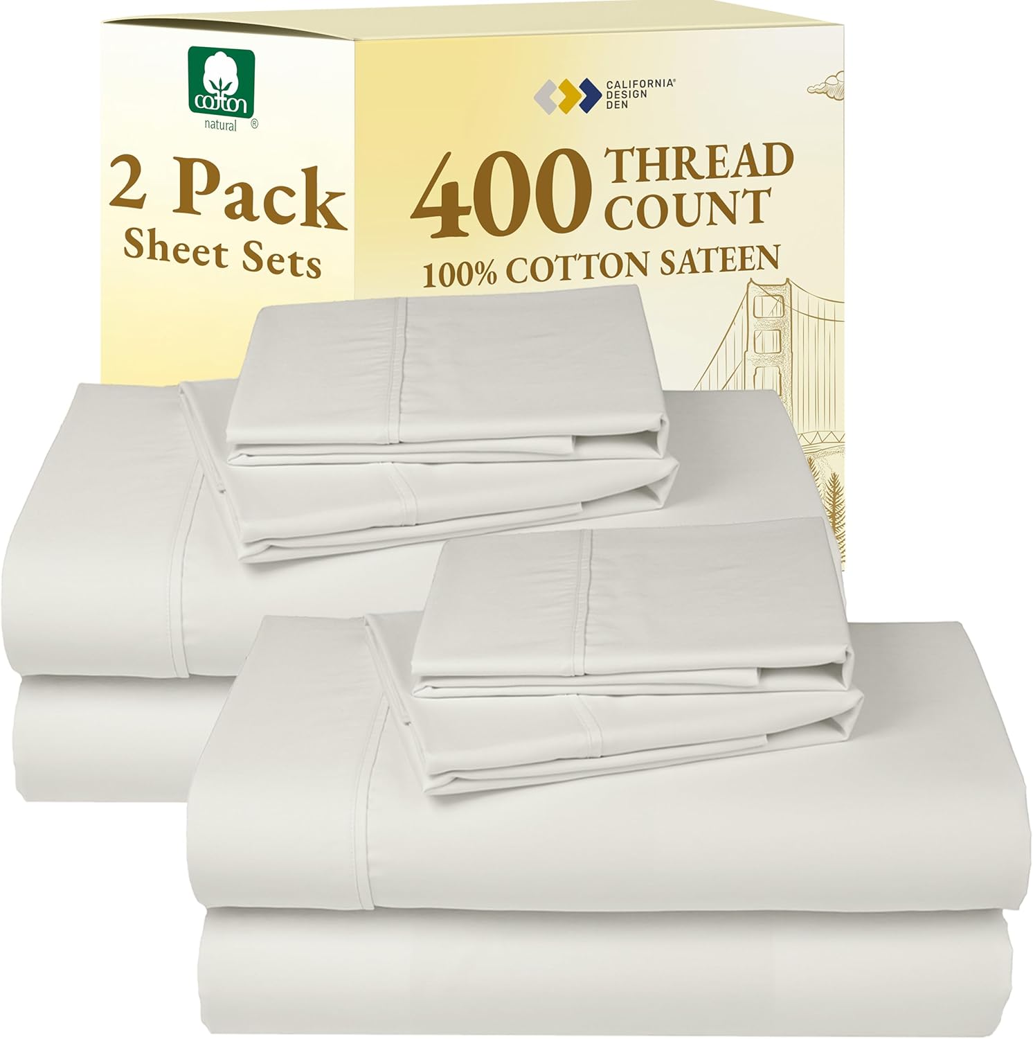 California Design Den King Size Sheets Set - Soft 400 Thread Count Sateen, Natural 100% Cotton Sheets King Size, Deep Pockets with All Around Elastic for a Snug Fit, Cool & Durable Bedding - White - Image 20