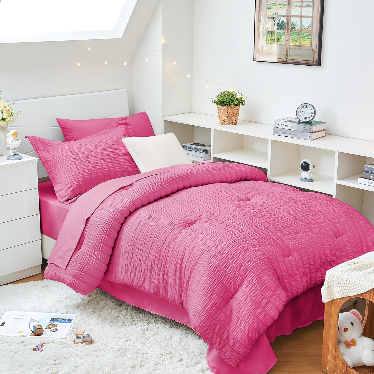 HYMOKEGE Queen Comforter Set Seersucker 7 Pieces, All Season Luxury Bed in a Bag for Bedroom, Bedding Set with Comforters, Sheets, Pillowcases & Shams, Dark Grey - Image 34