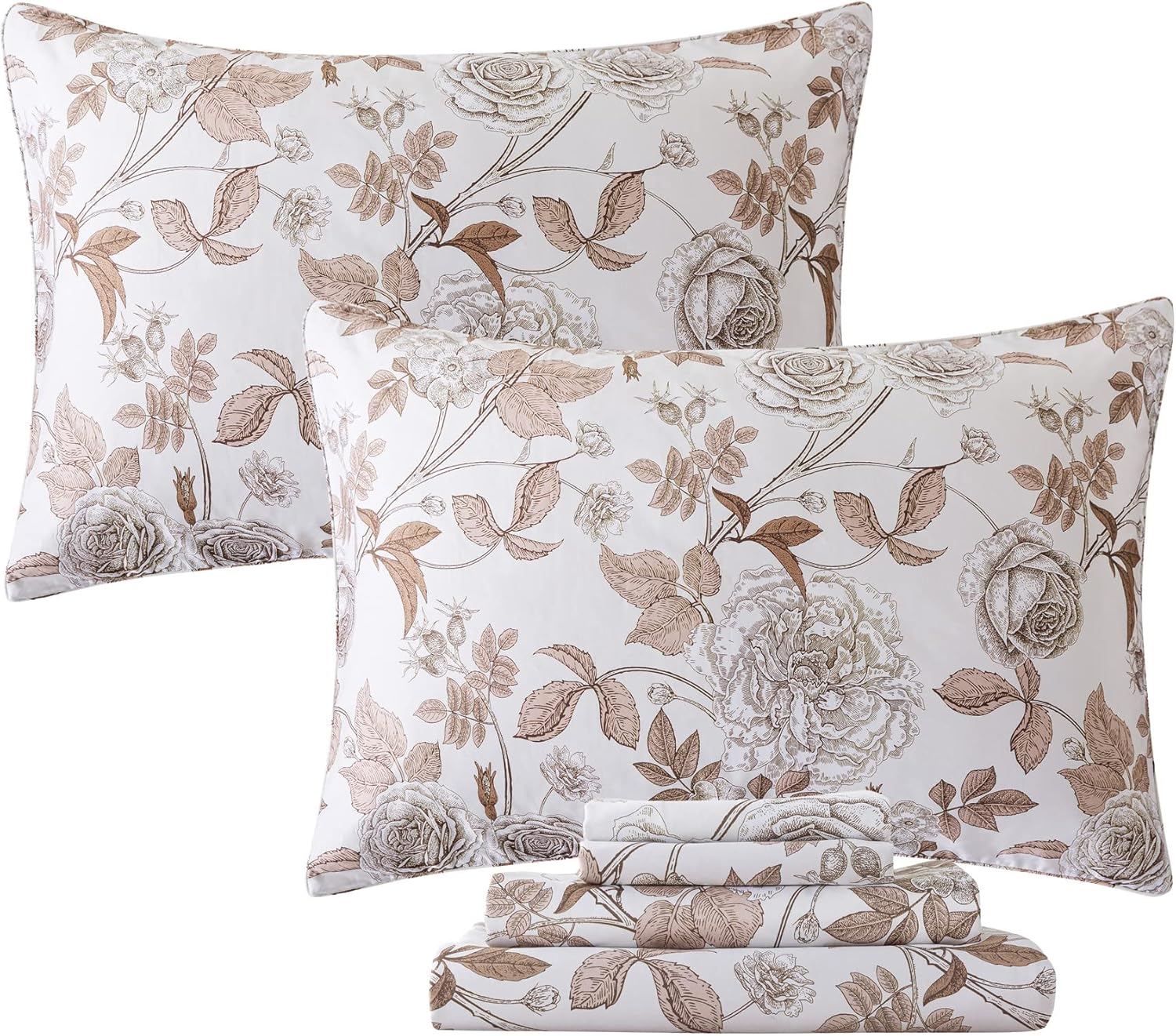 FADFAY Shabby Floral Bedding Elegant Peony Sheets Set Luxury Bedding Collections 800 Thread Count 100% Egyptian Cotton Deep Pocket, 4 Piece-Queen Size - Image 30