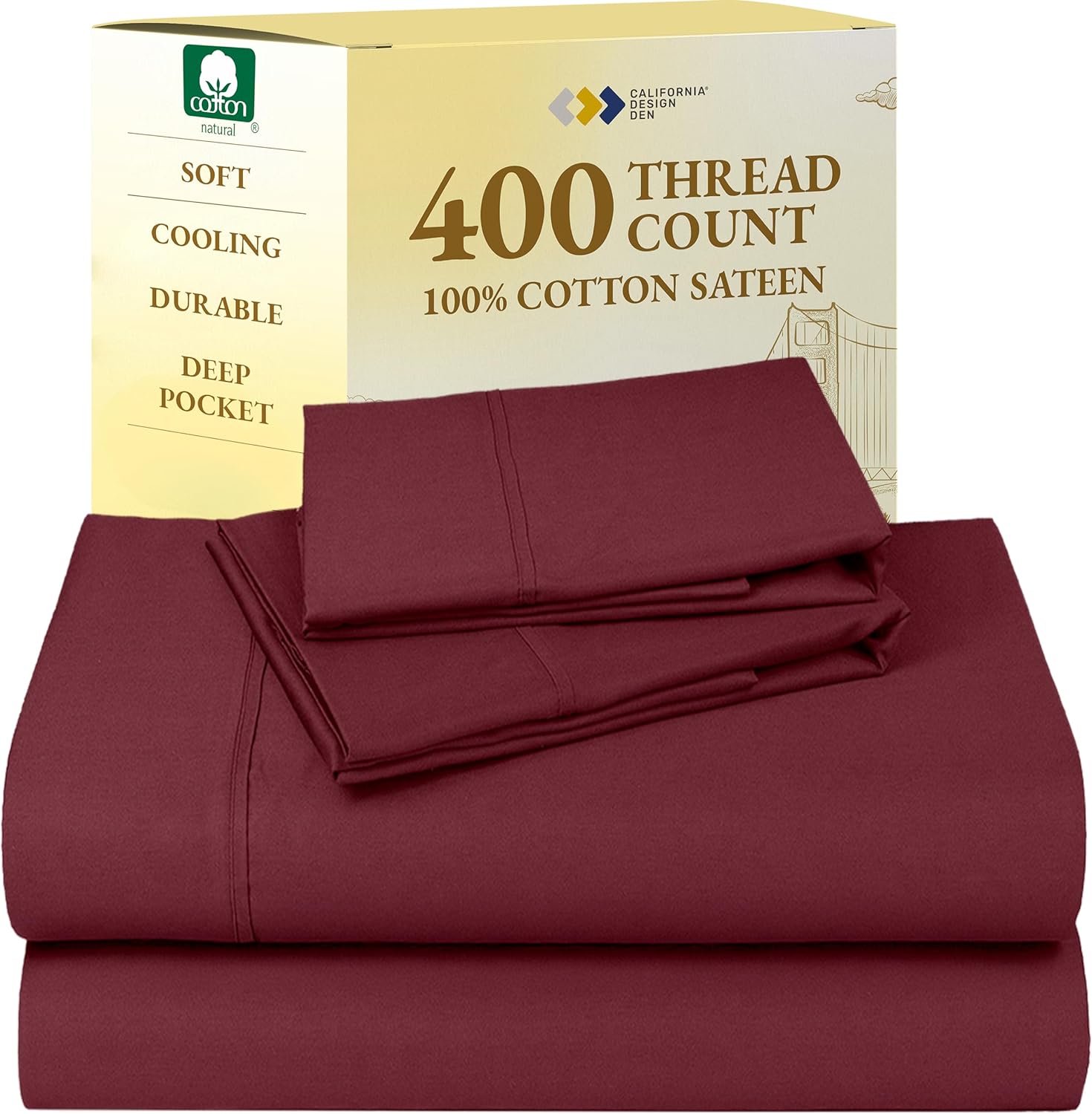 California Design Den King Size Sheets Set - Soft 400 Thread Count Sateen, Natural 100% Cotton Sheets King Size, Deep Pockets with All Around Elastic for a Snug Fit, Cool & Durable Bedding - White - Image 75