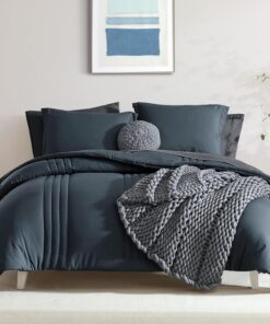 Monbix Queen Comforter Set - 7 Pieces Blue Gray Bed in a Bag Queen Bedding Sets with Comforters, All Seasons Comforter Bed Set with Sheets,Pillowcases & Shams