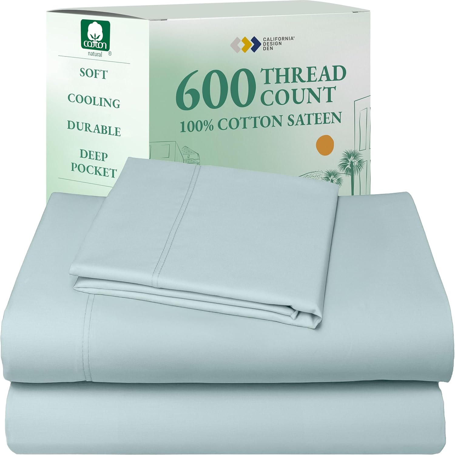 California Design Den Queen Sheet Set - Luxury 600 Thread Count Sateen, 100% Cotton Deep Pocket Queen Sheets with All Around Elastic, Snug Fit, Hotel Quality Bedding Set - White - Image 19