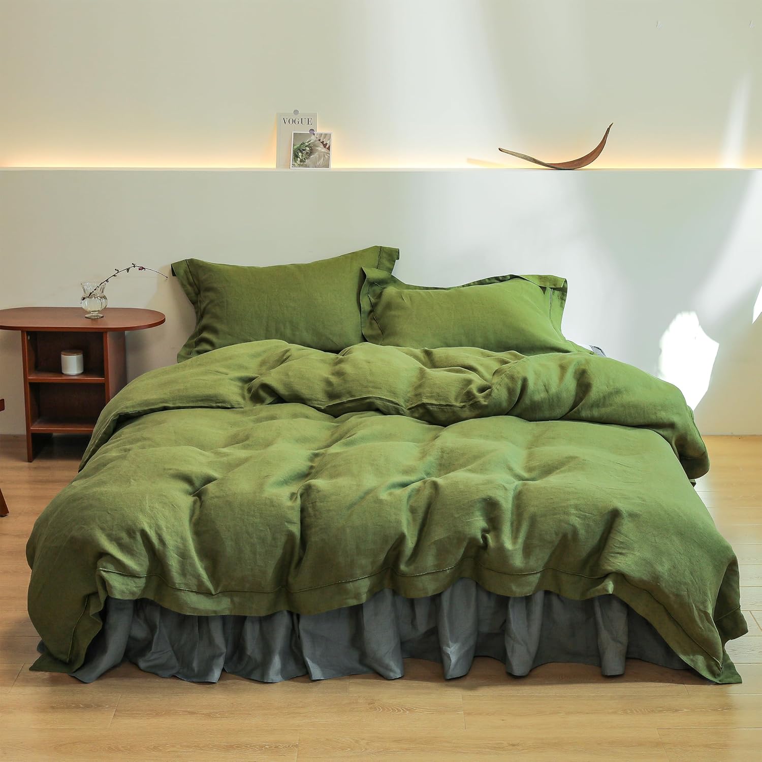 Simple&Opulence 100% Linen Duvet Cover Set with Embroidery Washed - 3 Pieces (1 Duvet Cover with 2 Pillow Shams) with Button Closure Soft Breathable Farmhouse - Linen, King Size - Image 19