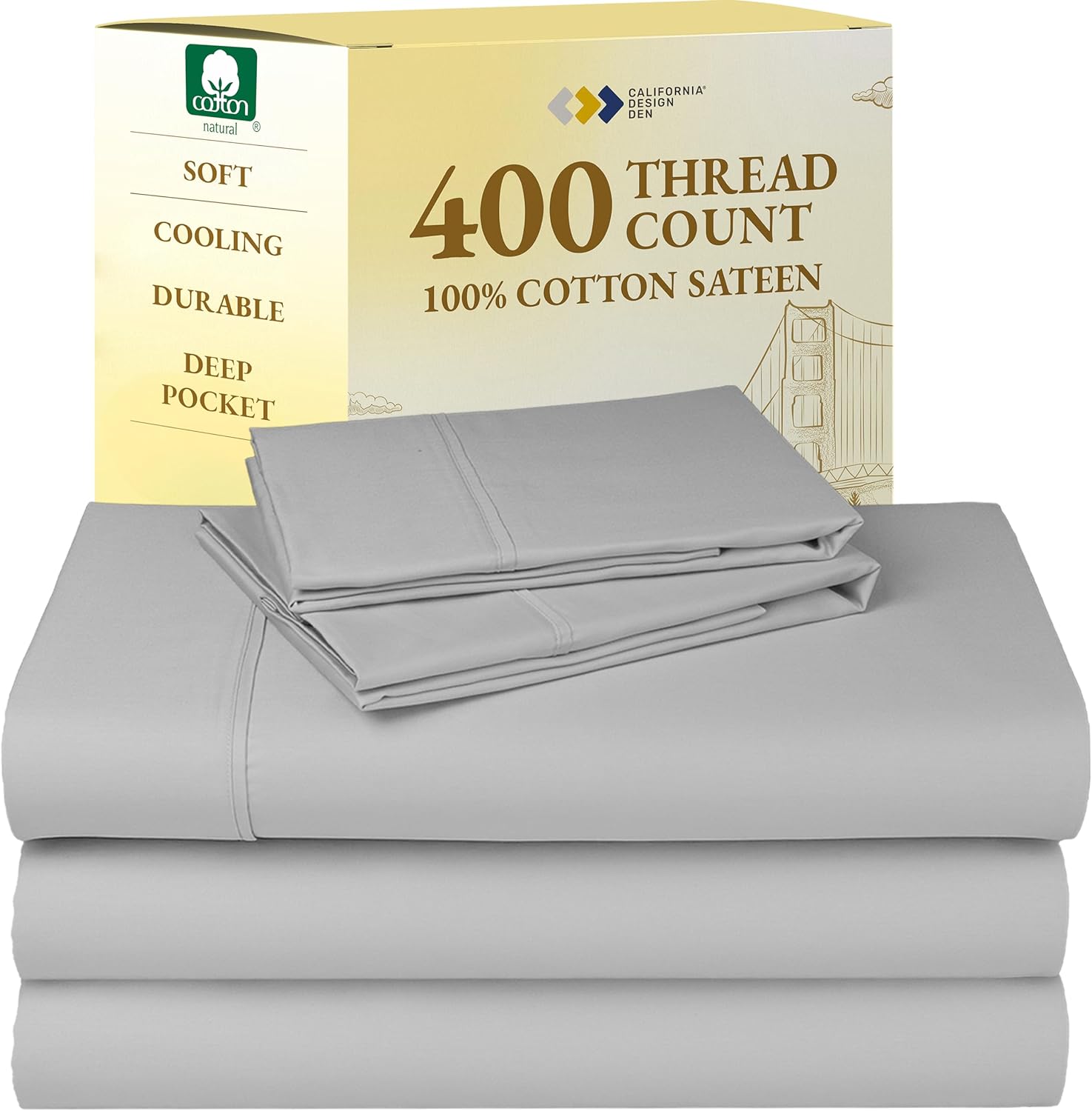 California Design Den King Size Sheets Set - Soft 400 Thread Count Sateen, Natural 100% Cotton Sheets King Size, Deep Pockets with All Around Elastic for a Snug Fit, Cool & Durable Bedding - White - Image 31