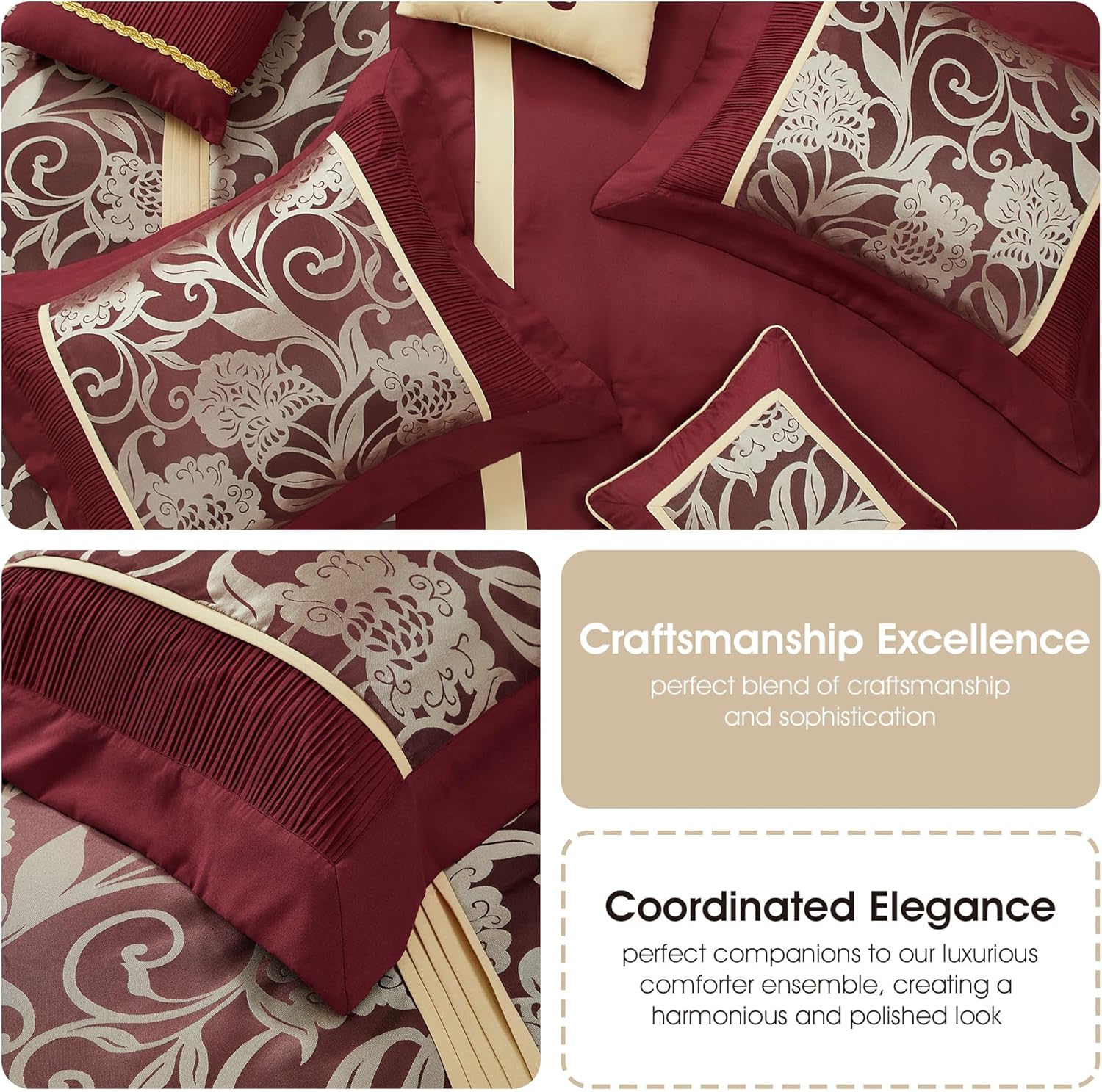 Stratford Park Jacquard 7-Piece Comforter Bedding Set, Red, Queen Size, Floral Bedding Set, Matching Bedskirt, Pillows & Shams - Image 6