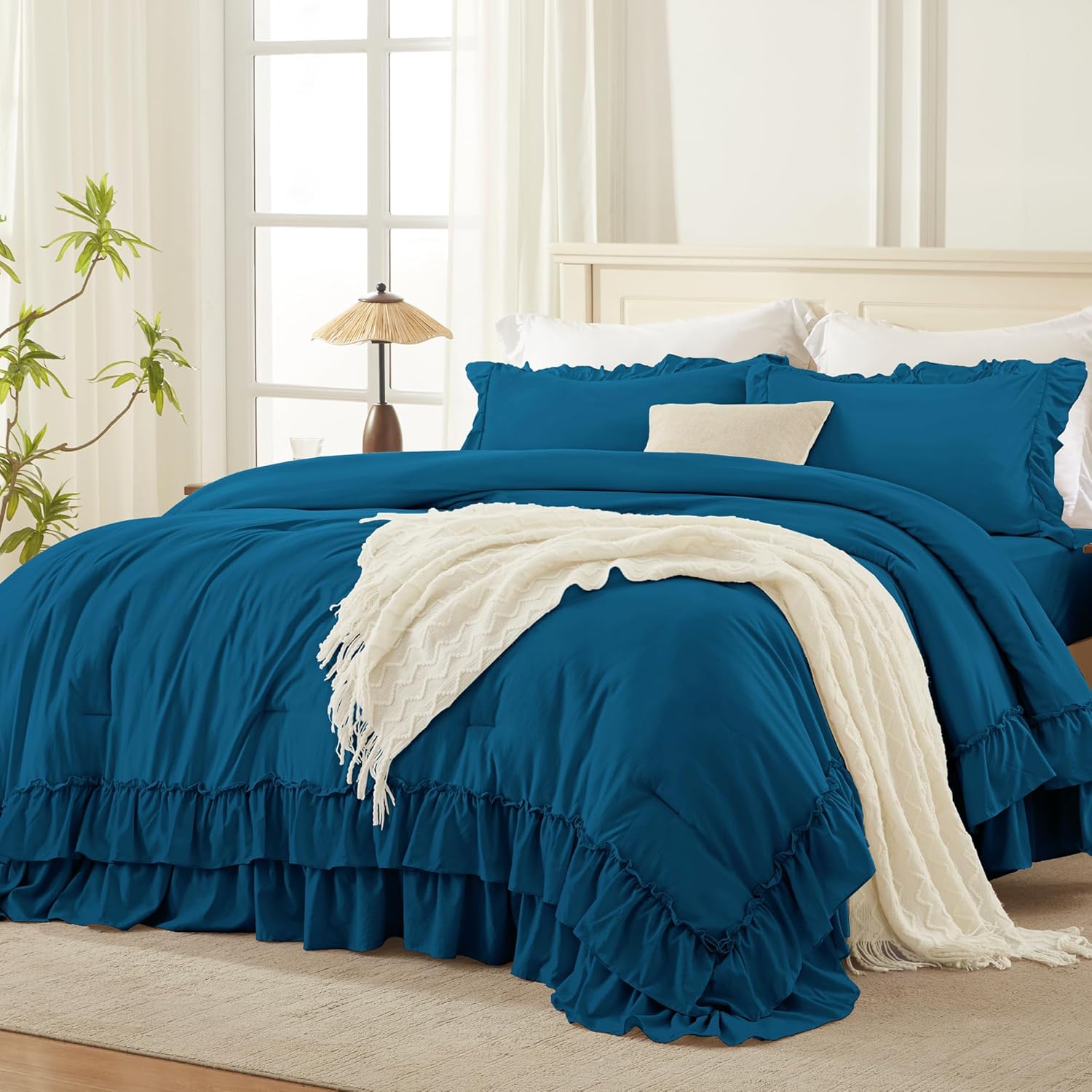 Andency White Ruffle Comforter Full Set, 3pcs Vintage Farmhouse Shabby Chic Bedding Comforter Set, Soft Lightweight Fluffy Bed Comforter Sets All Season Bedding Set - Image 24