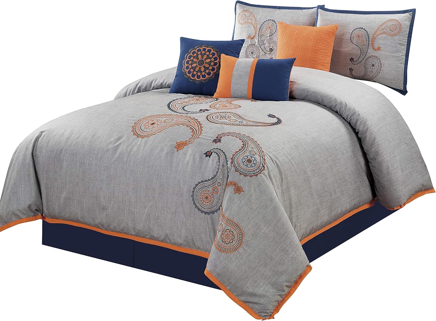 Chezmoi Collection Serene 7-Piece Luxury Autumn Floral Embroidery Comforter Set, Queen, Orange/Brown/Taupe - Image 13