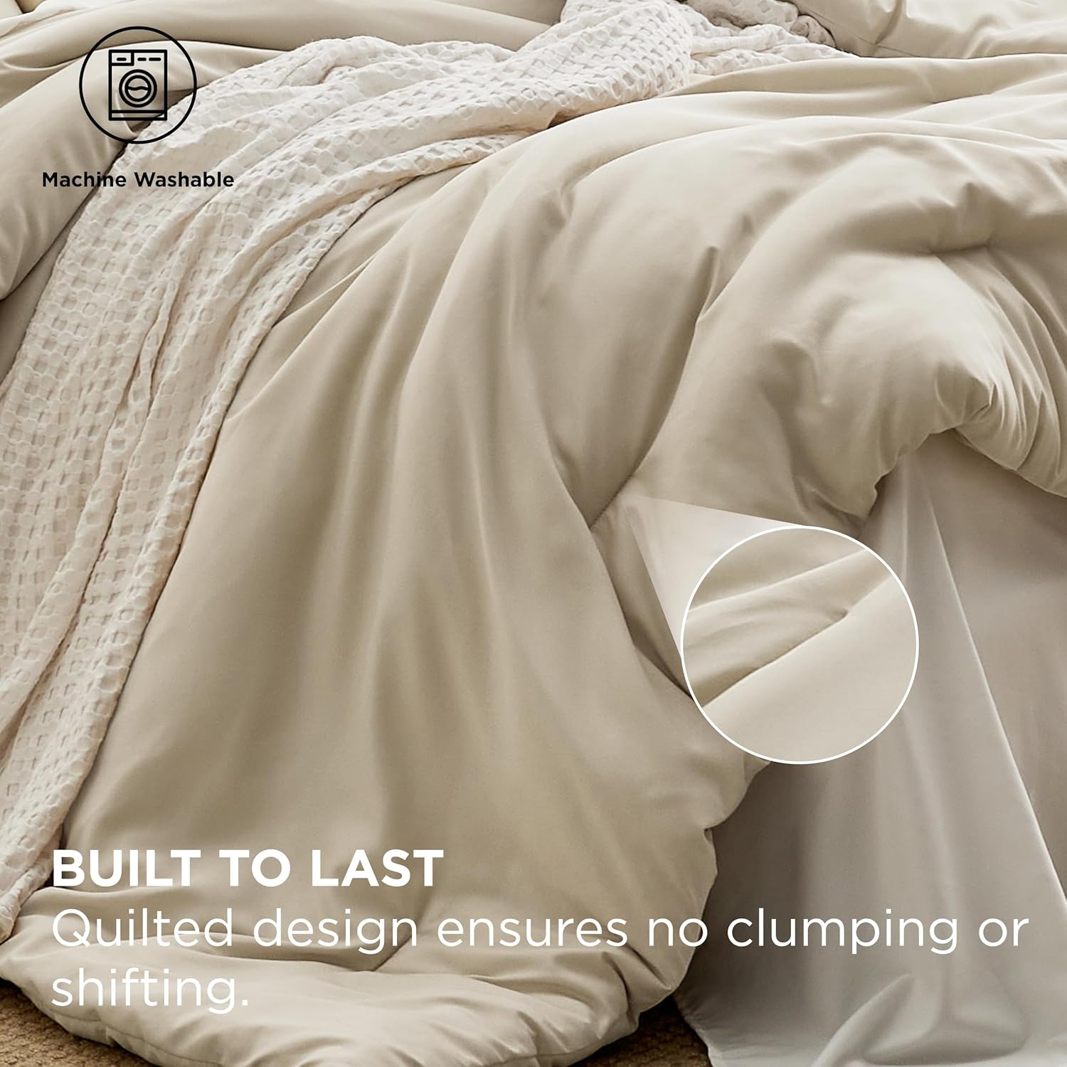 Bedsure King Size Comforter Set - 7 Pieces Beige King Bedding Set for All Seasons, Boho Contrasting Design Bed in a Bag with Comforter, Sheets, Pillowcases & Shams - Image 4