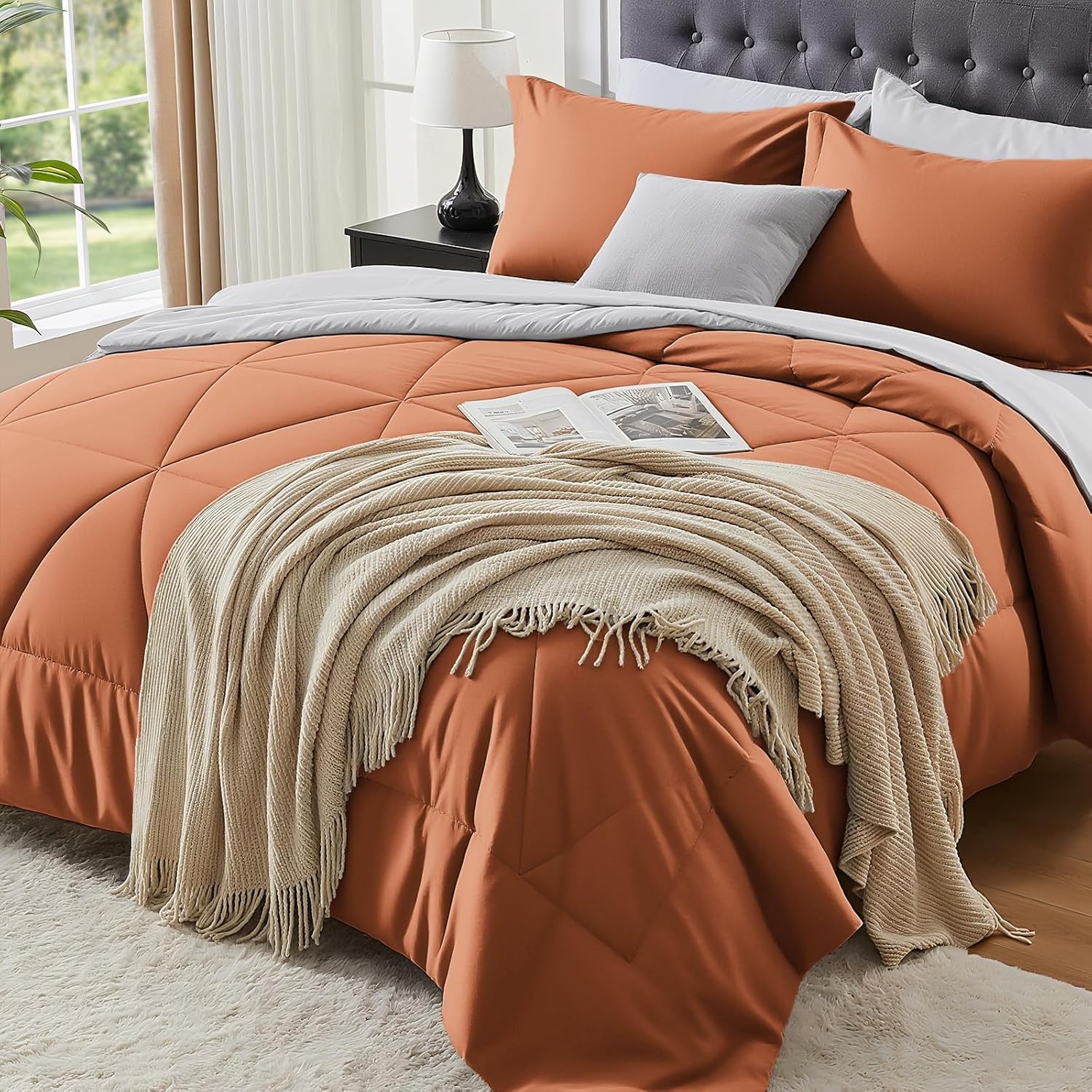 BEDELITE Queen Comforter Set 7 Pieces Bed in A Bag - Soft Microfiber Reversible Black Bed Set with Comforters, Sheets, Pillowcases & Shams, Cozy Luxury Bedding Sets for All Season - Image 11