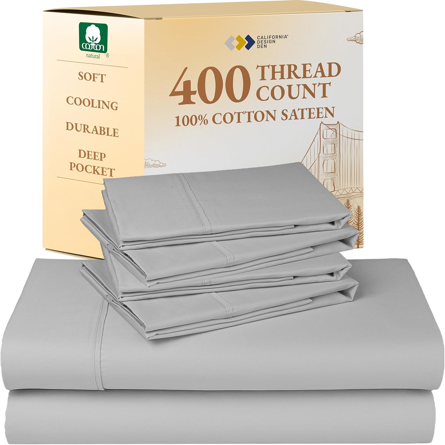 California Design Den King Size Sheets Set - Soft 400 Thread Count Sateen, Natural 100% Cotton Sheets King Size, Deep Pockets with All Around Elastic for a Snug Fit, Cool & Durable Bedding - White - Image 30