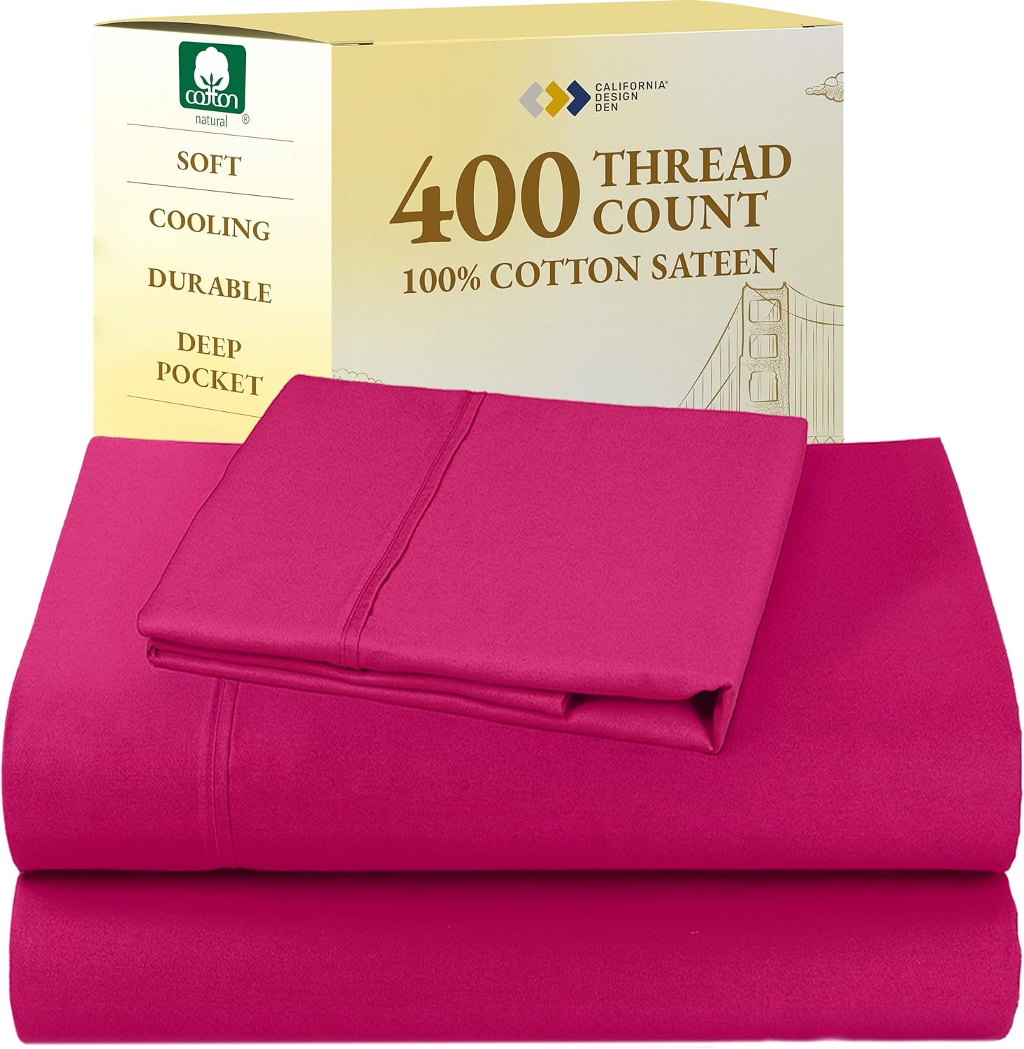 California Design Den King Size Sheets Set - Soft 400 Thread Count Sateen, Natural 100% Cotton Sheets King Size, Deep Pockets with All Around Elastic for a Snug Fit, Cool & Durable Bedding - White - Image 71