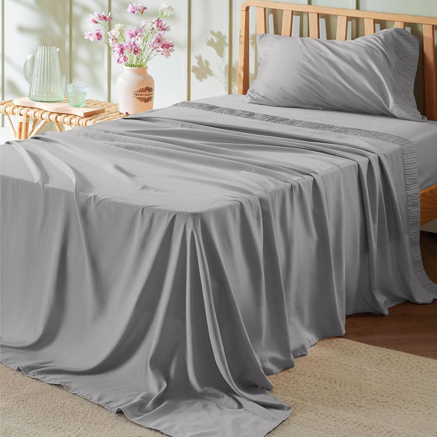 Bedsure Queen Sheet Set - 4 Pieces Soft Queen Size Sheets - Breathable & Cooling - Hotel Luxury - Easy Care Polyester Microfiber Bedding for Women, Men, Dark Grey - Image 57