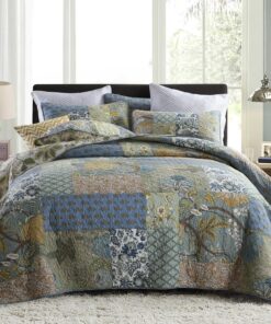Secgo Queen Comforter Set for Bed - 100% Cotton Quilts Queen Size, Green, Sage Bedspreads (90 * 98 Inch) with 2 Pillow Shams, Patchwork Reversible Lightweight Bedding