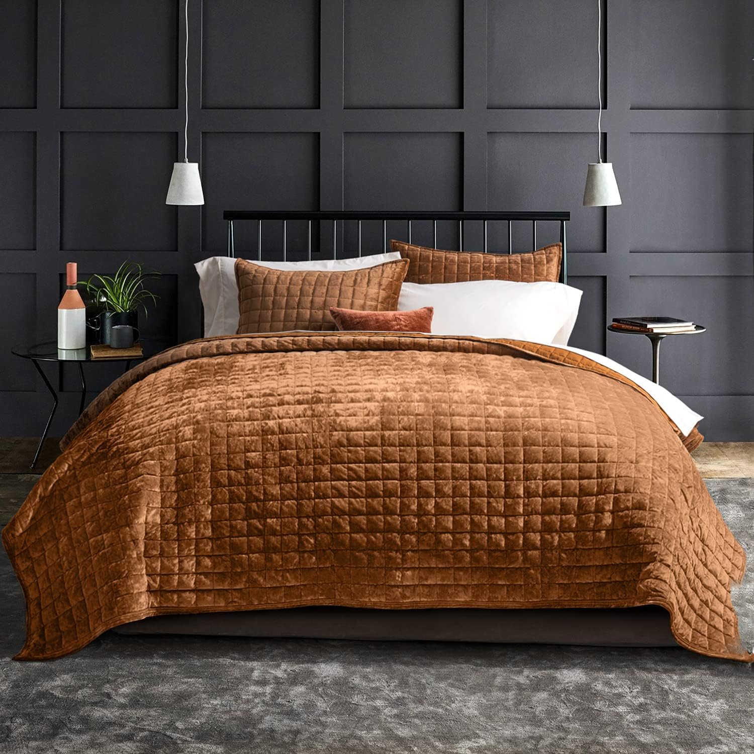 RECYCO Luxury Velvet Quilt Set Full Queen Size Bedding Sets, Ultra Soft Velvet Comforter Set, Lightweight Channel Box Stitch Oversized Bedspread Coverlet for All Season, with 2 Shams, Beige - Image 47