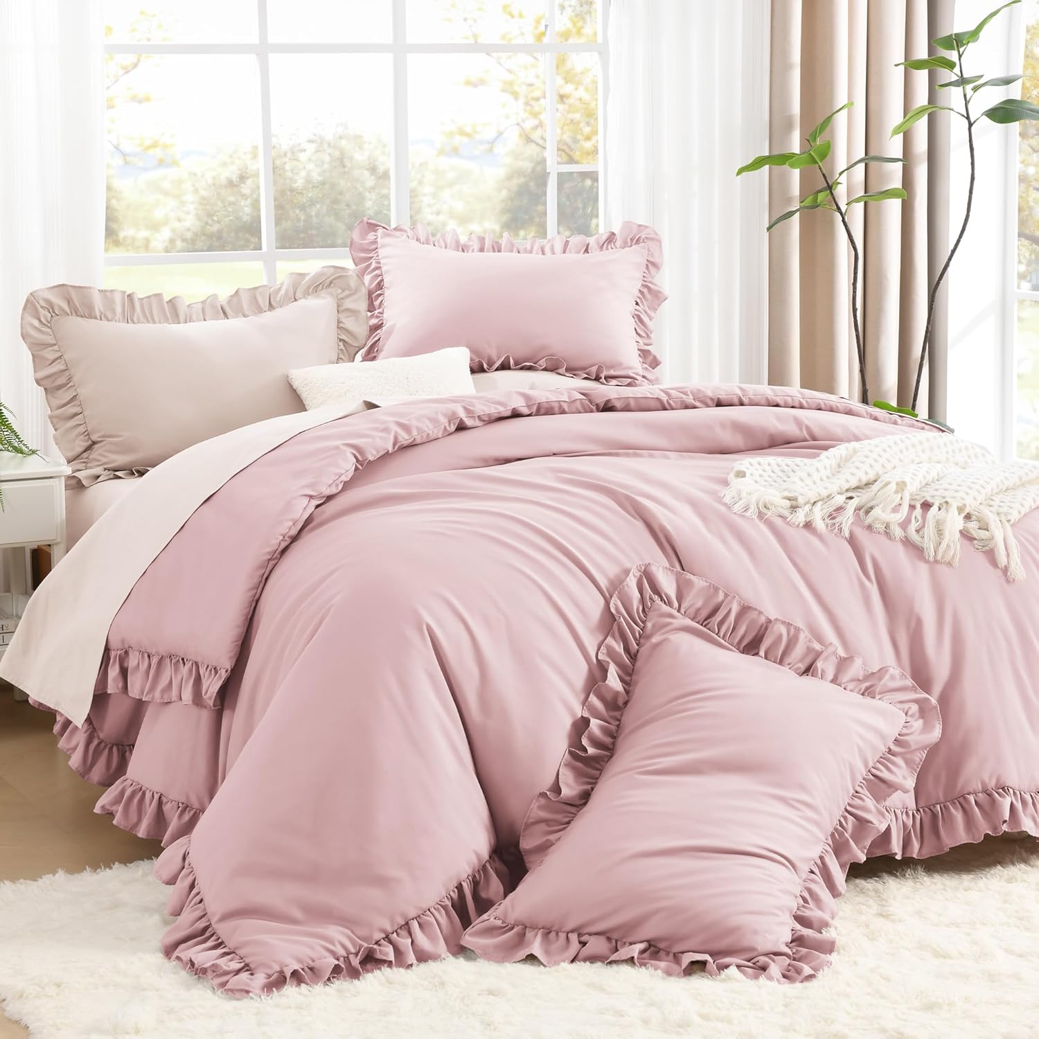 Litanika Full Size Comforter Sets, 3 Pieces Blush Pink Ruffle Girls Women Cute Bedding Comforters & Sets, Lightweight Fluffy Microfiber as Gift (79x90In Comforter & 2 Pillowcases) - Image 18