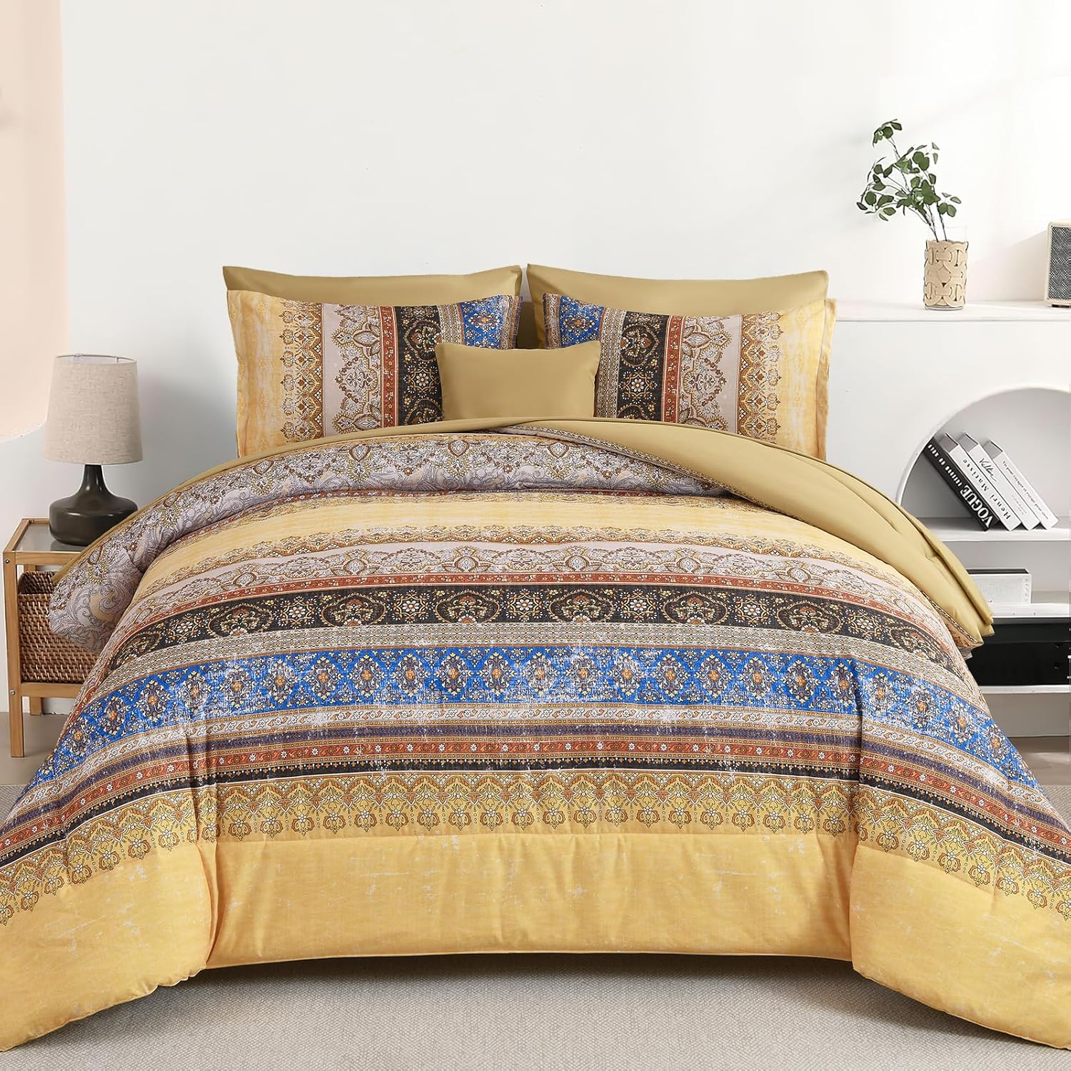 Cottolester Boho Comforter Set Full Size 8 Piece Bed in a Bag Bohemian Striped Bedding Quilt Set Aqua Paisley Floral Comforter and Sheet Set,Soft Microfiber Complete Bedding Sets for All Season - Image 32