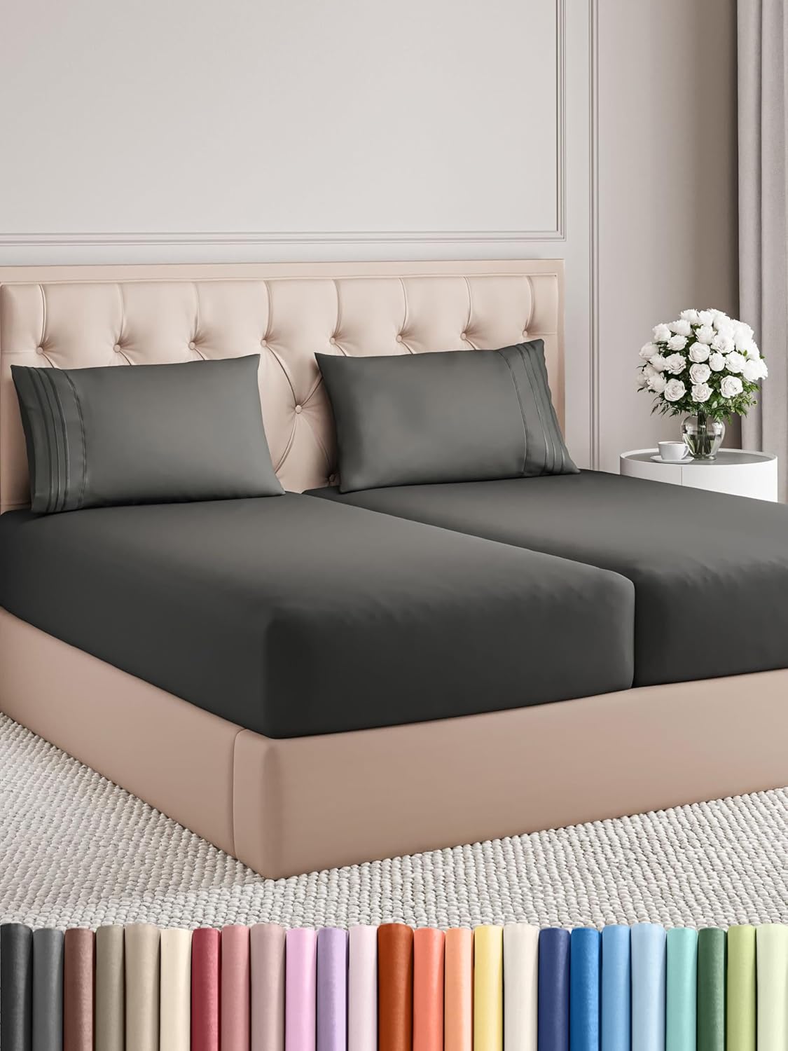 King Size 4 Piece Sheet Set - Comfy Breathable & Cooling Bed Sheets Set - Hotel Luxury Bedding for Women, Men, Kids, Teens, Boys & Girls - Deep Pockets, Soft and Wrinkle Free - Oeko-Tex - French Grey - Image 113