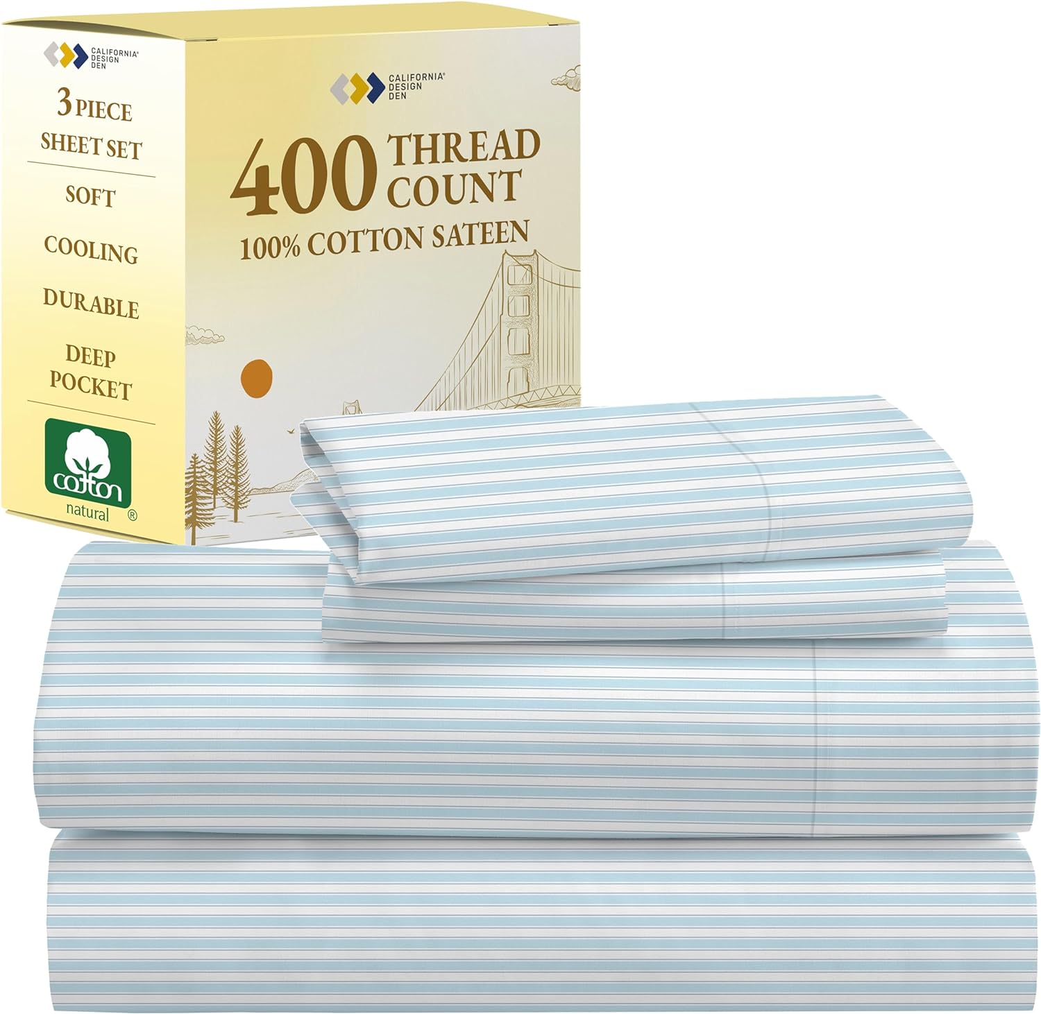 California Design Den King Size Sheets Set - Soft 400 Thread Count Sateen, Natural 100% Cotton Sheets King Size, Deep Pockets with All Around Elastic for a Snug Fit, Cool & Durable Bedding - White - Image 91