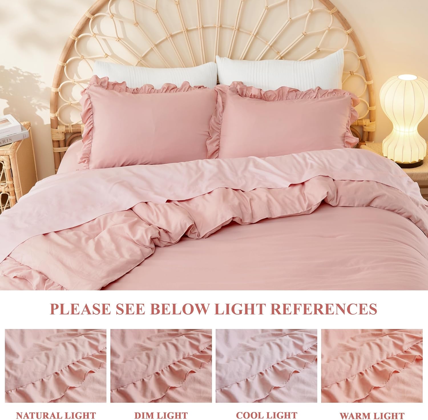 Litanika Full Size Comforter Sets, 3 Pieces Blush Pink Ruffle Girls Women Cute Bedding Comforters & Sets, Lightweight Fluffy Microfiber as Gift (79x90In Comforter & 2 Pillowcases) - Image 6