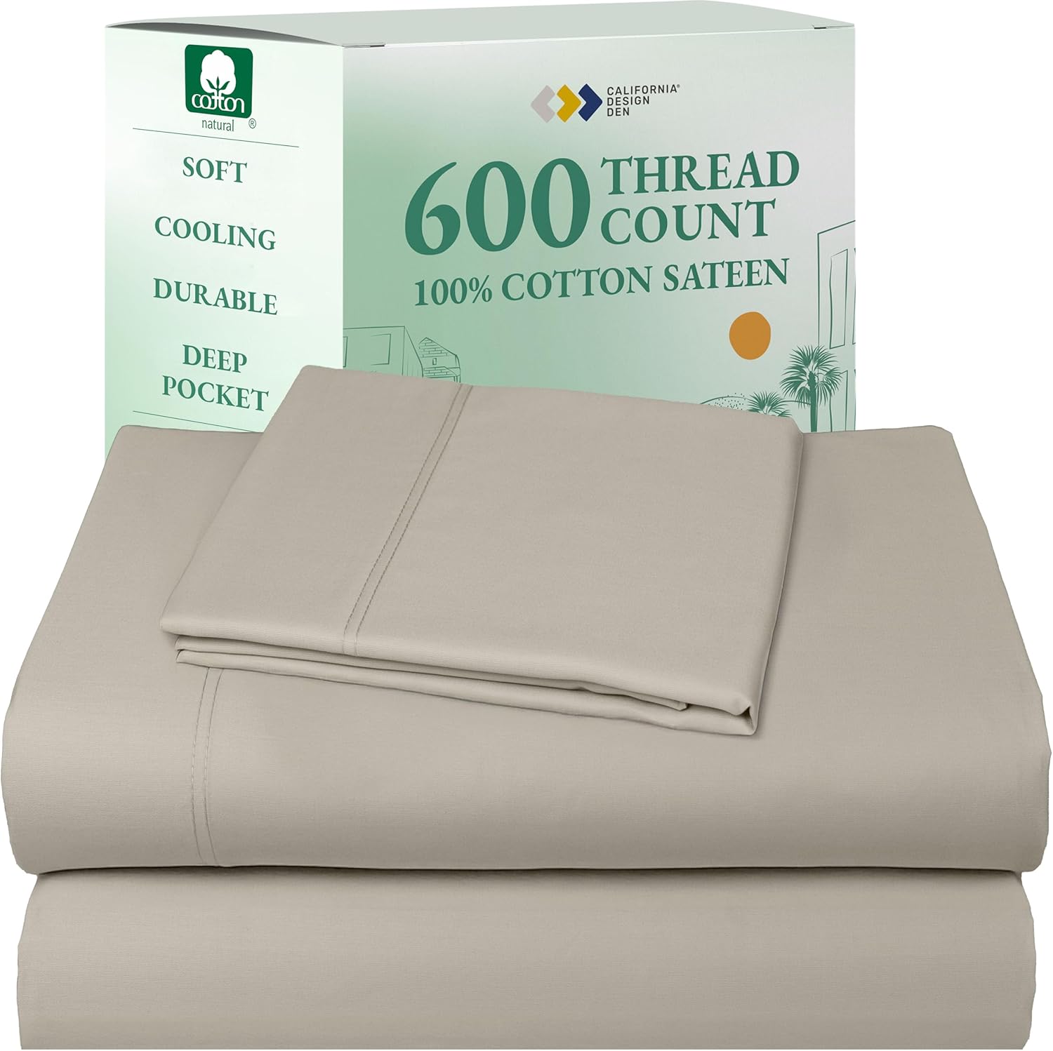 California Design Den Queen Sheet Set - Luxury 600 Thread Count Sateen, 100% Cotton Deep Pocket Queen Sheets with All Around Elastic, Snug Fit, Hotel Quality Bedding Set - White - Image 9