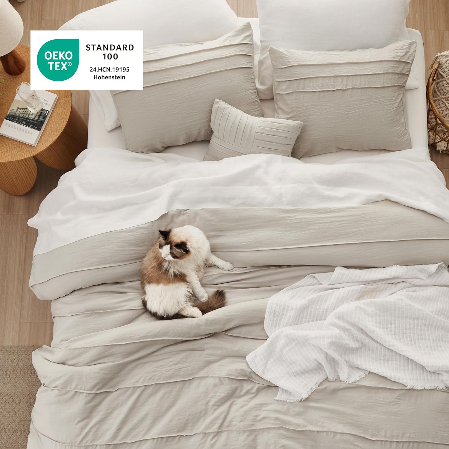 Bedsure Queen Comforter Set - 4 Pieces Pinch Pleat Bed Set, Beige Boho Bedding for All Season, 1 Soft Comforter, 2 Pillowcases, 1 Decorative Pillow - Image 2