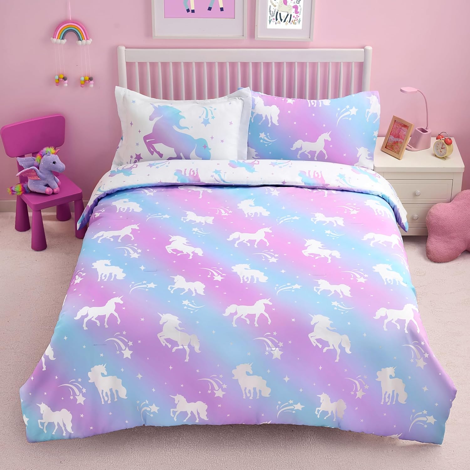 Joiedomi Kid Twin Comforter Set 5 Piece Unicorn Bedding Set for Boys Girls Super Soft Microfiber Bed in a Bag with Comforter Sheets Pillowcase Sham - Image 14