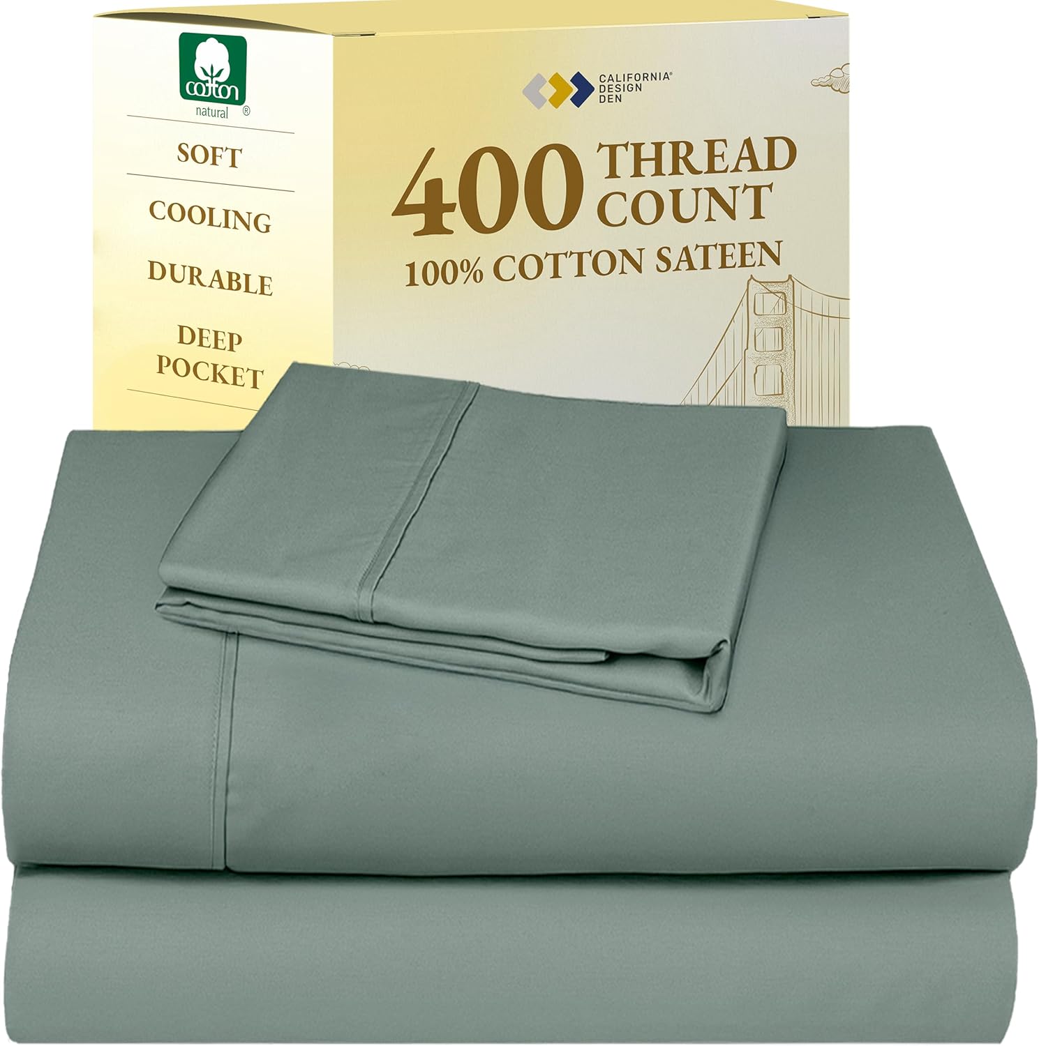 California Design Den King Size Sheets Set - Soft 400 Thread Count Sateen, Natural 100% Cotton Sheets King Size, Deep Pockets with All Around Elastic for a Snug Fit, Cool & Durable Bedding - White - Image 62