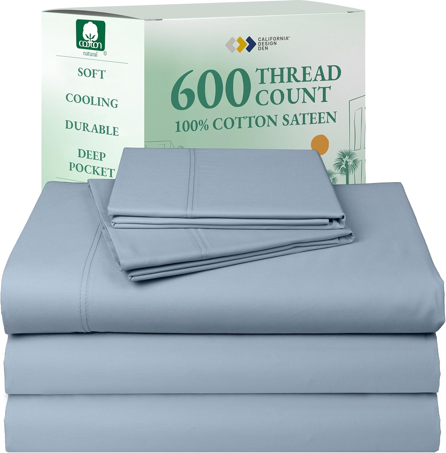 California Design Den Queen Sheet Set - Luxury 600 Thread Count Sateen, 100% Cotton Deep Pocket Queen Sheets with All Around Elastic, Snug Fit, Hotel Quality Bedding Set - White - Image 59