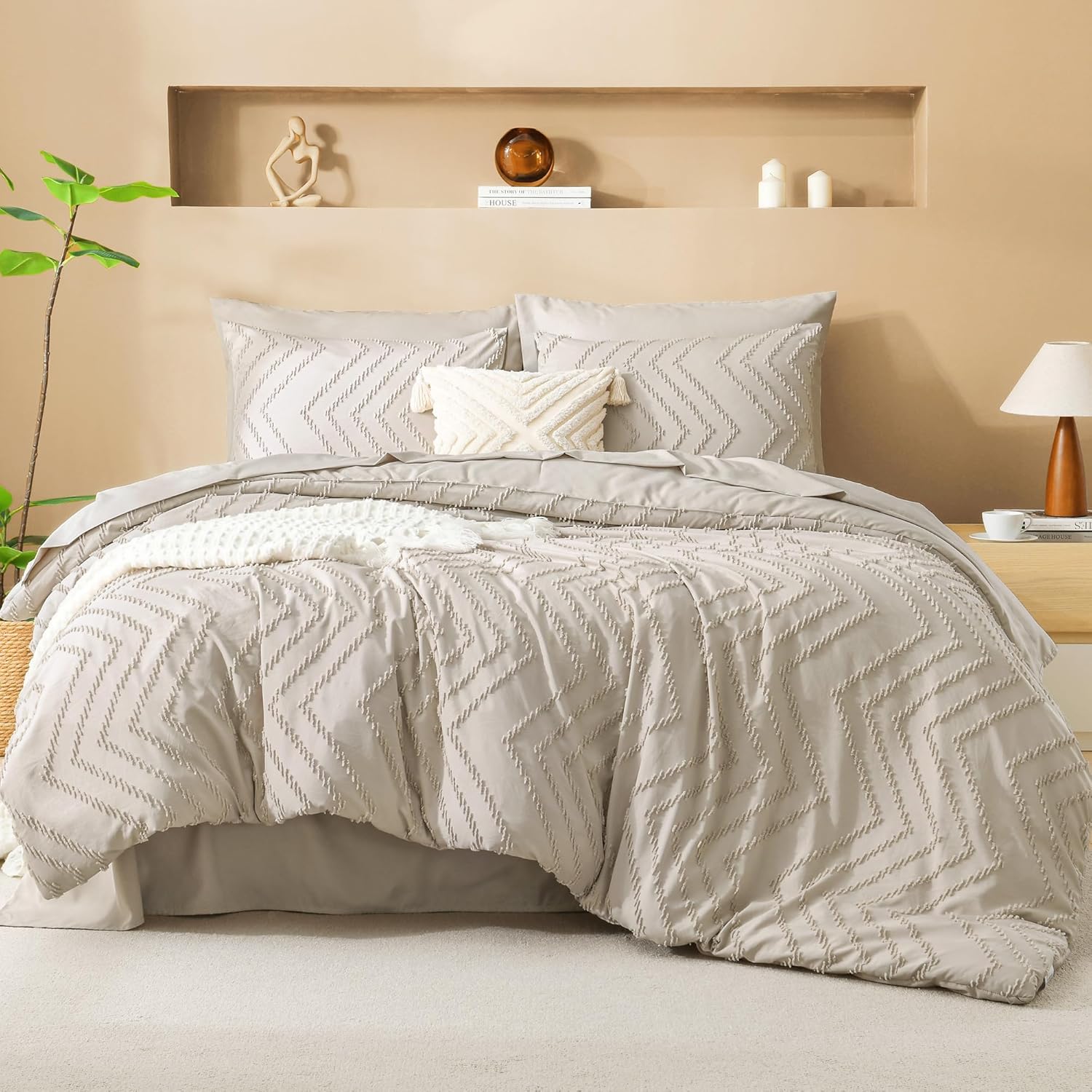 Litanika California King Size Comforter Set with Sheets Beige - 7 Pieces Bed in a Bag Cal King Chevron Tufted Complete Bedding Sets with Comforter, Sheets, Pillowcases & Shams - Image 7