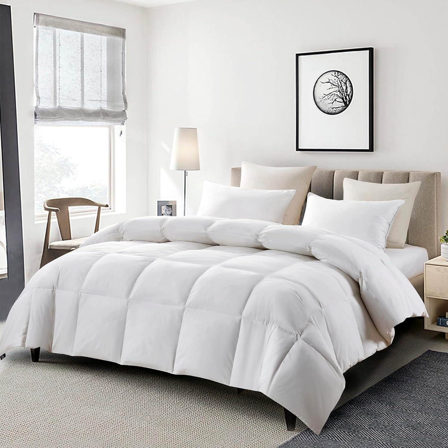 Serta Goose Feather Down Fiber Cotton Comforter King Size - 100% Cotton Duvet Insert - Hotel Luxury Hypoallergenic Bedding Comforter Extra Warmth 106 x 90 Inch White - Image 7