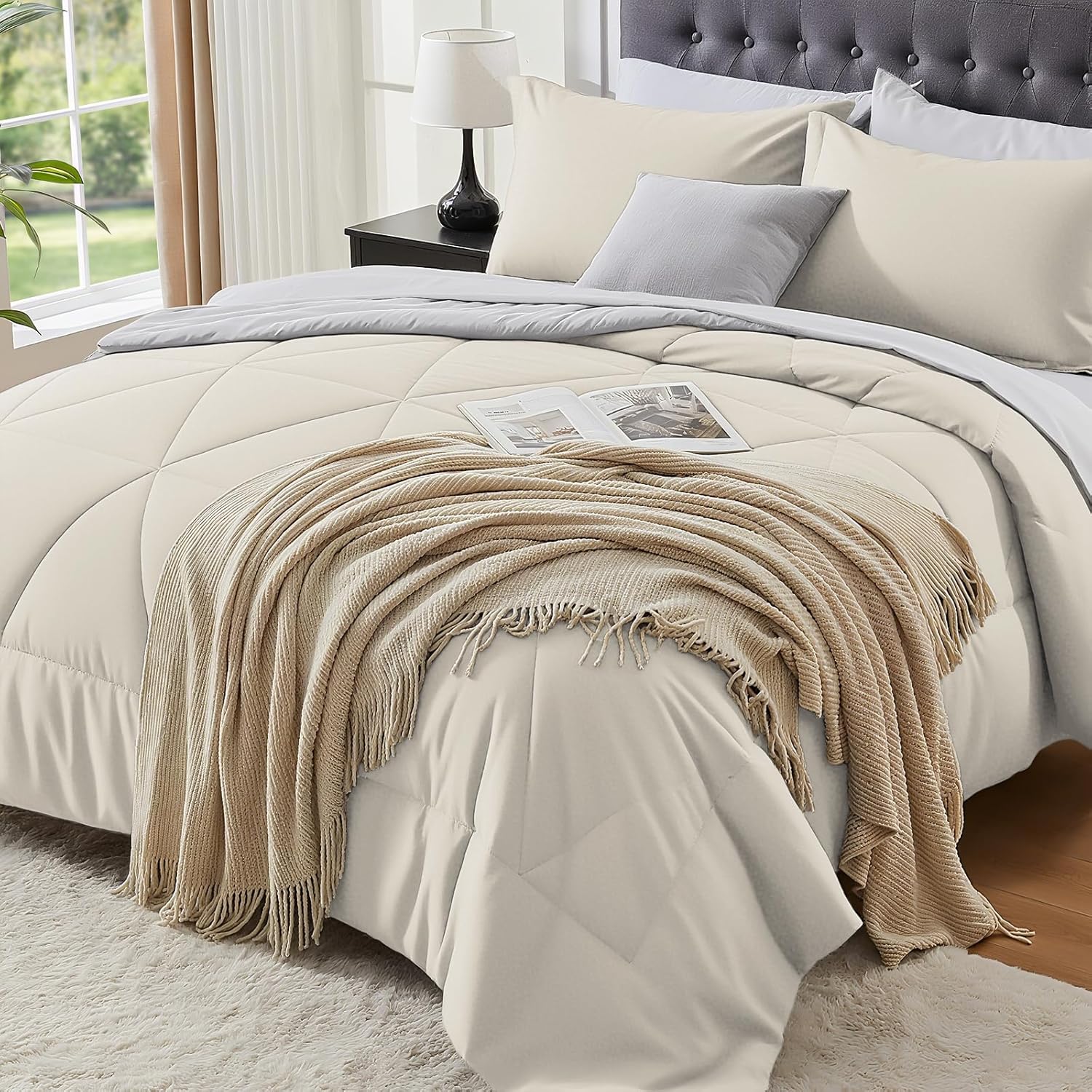 BEDELITE Queen Comforter Set 7 Pieces Bed in A Bag - Soft Microfiber Reversible Black Bed Set with Comforters, Sheets, Pillowcases & Shams, Cozy Luxury Bedding Sets for All Season - Image 7