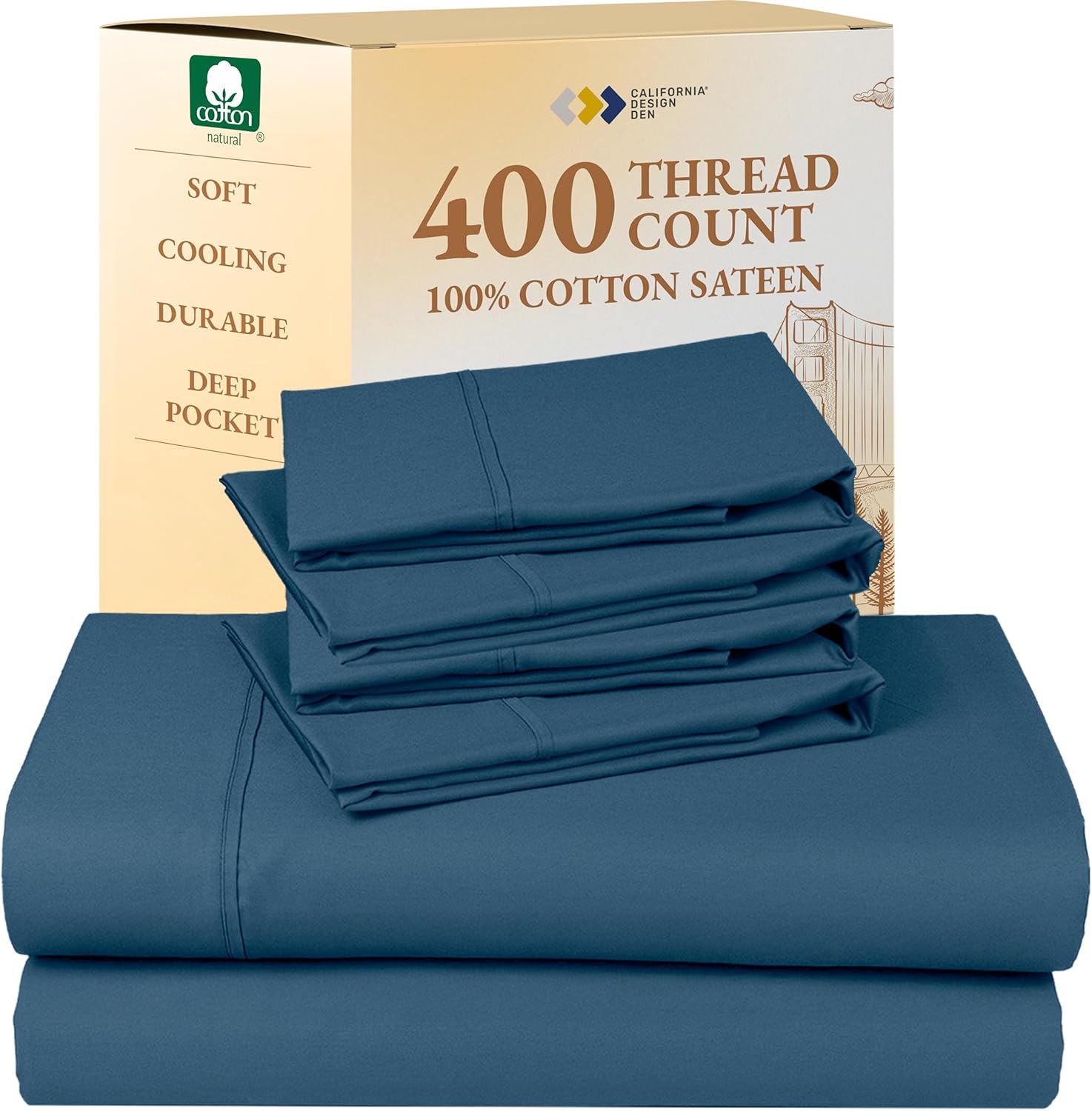 California Design Den King Size Sheets Set - Soft 400 Thread Count Sateen, Natural 100% Cotton Sheets King Size, Deep Pockets with All Around Elastic for a Snug Fit, Cool & Durable Bedding - White - Image 50