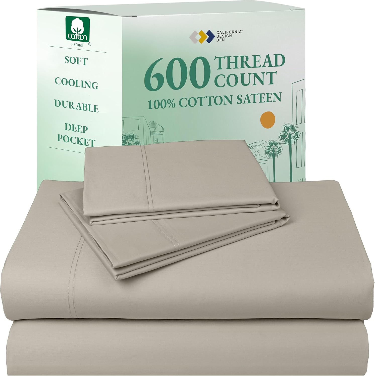 California Design Den Queen Sheet Set - Luxury 600 Thread Count Sateen, 100% Cotton Deep Pocket Queen Sheets with All Around Elastic, Snug Fit, Hotel Quality Bedding Set - White - Image 53