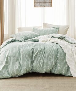 Bedsure Queen Comforter Set - Sage Green Bed Set, 3 Pieces Cute Floral Bedding, 1 Soft Reversible Botanical Flowers Comforter and 2 Pillow Shams