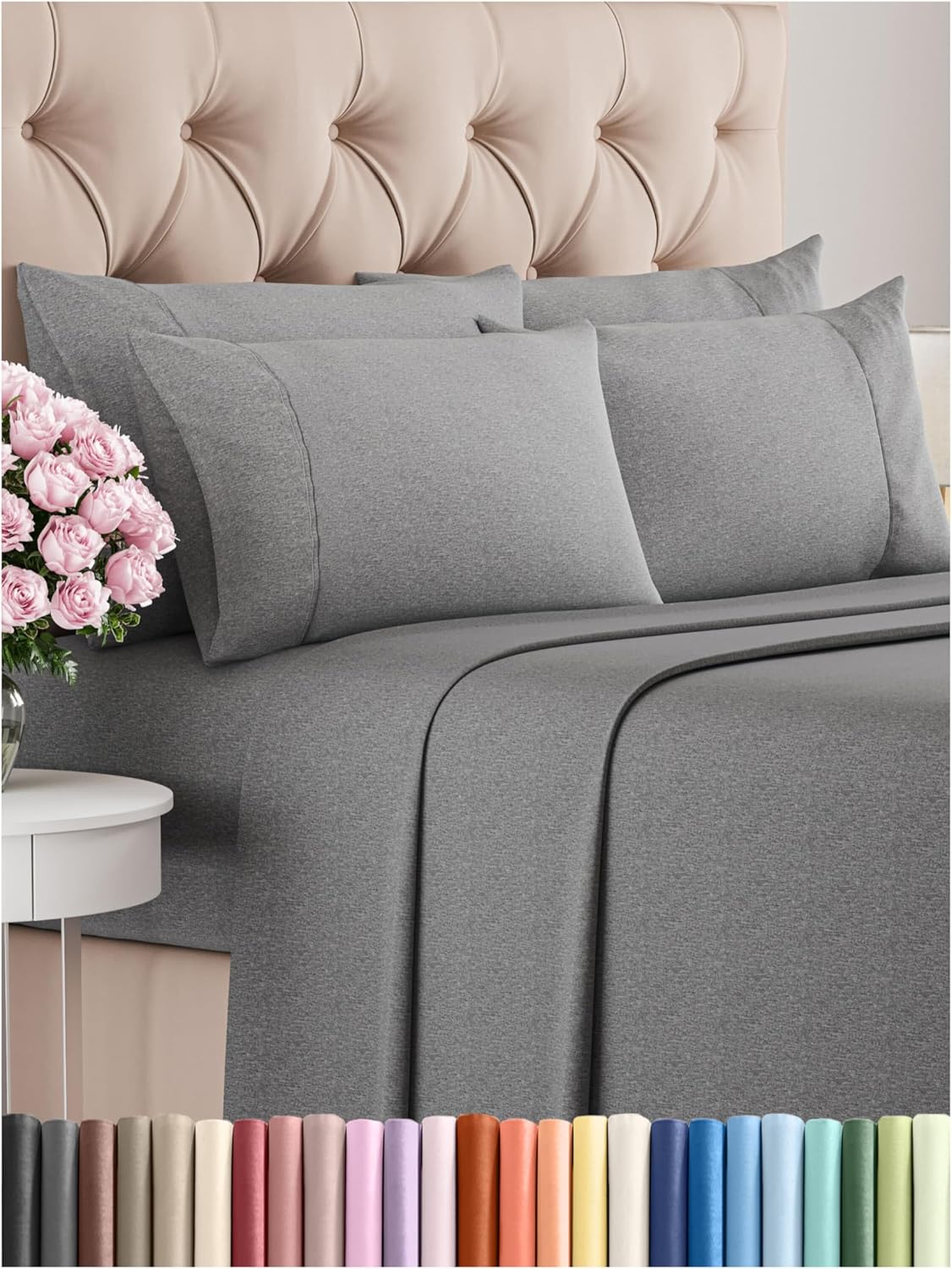 King 6 Piece Sheet Set - Cooling and Breathable Bed Sheets - Hotel Luxury Bed Sheets for Women, Men, Kids & Teens - Bedding with Deep Pockets & Easy Fit - Soft and Wrinkle Free - King Dark Grey Sheets - Image 57