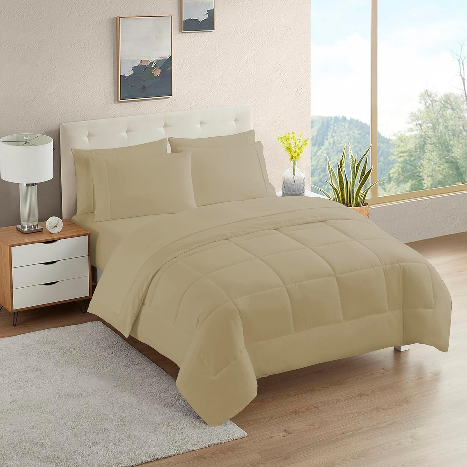 Sweet Home Collection 5 Piece Comforter Set Bag Solid Color All Season Soft Down Alternative Blanket & Luxurious Microfiber Bed Sheets, Black, Twin - Image 119