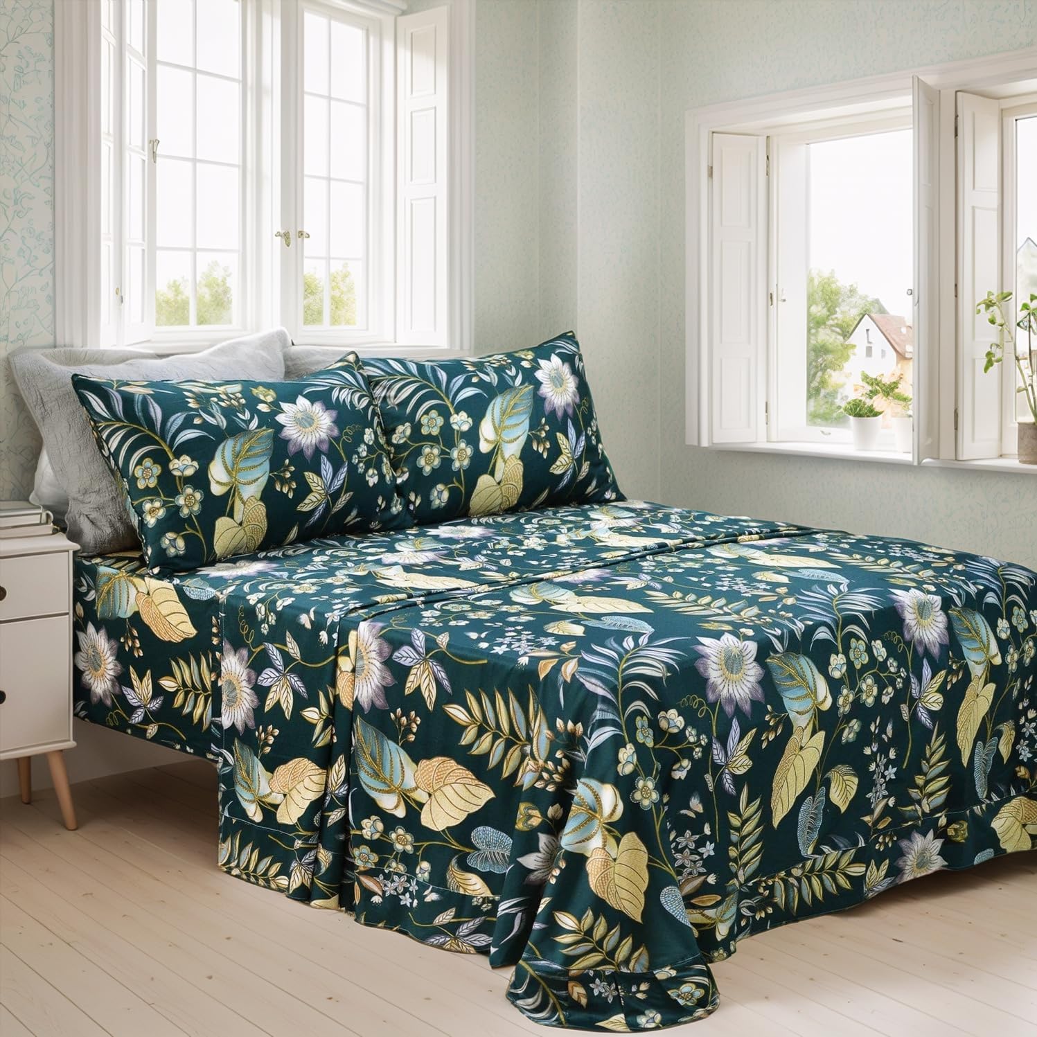 FADFAY Shabby Floral Bedding Elegant Peony Sheets Set Luxury Bedding Collections 100% Egyptian Cotton Deep Pocket, 4 Piece-King Size - Image 24