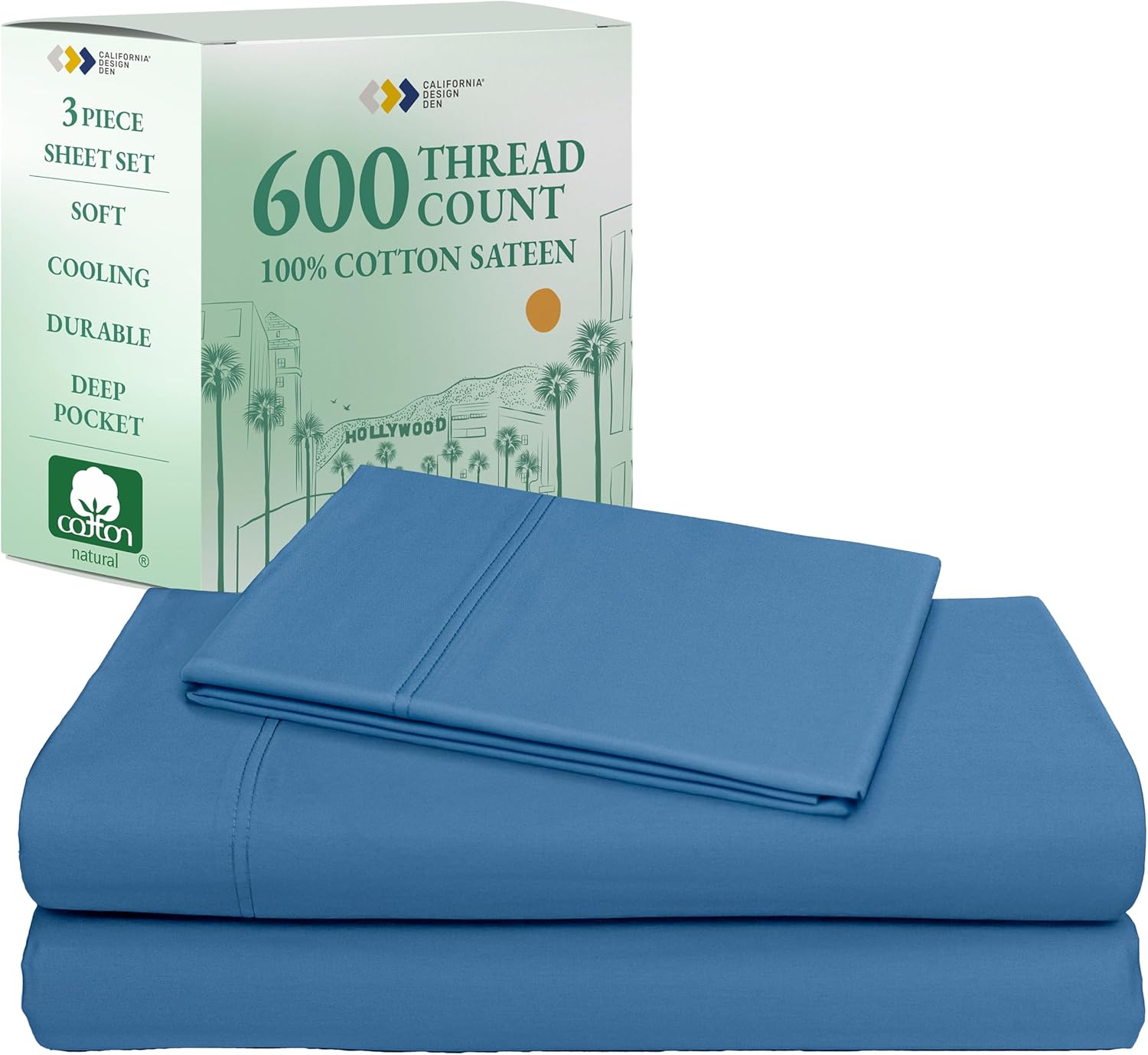 California Design Den Queen Sheet Set - Luxury 600 Thread Count Sateen, 100% Cotton Deep Pocket Queen Sheets with All Around Elastic, Snug Fit, Hotel Quality Bedding Set - White - Image 16