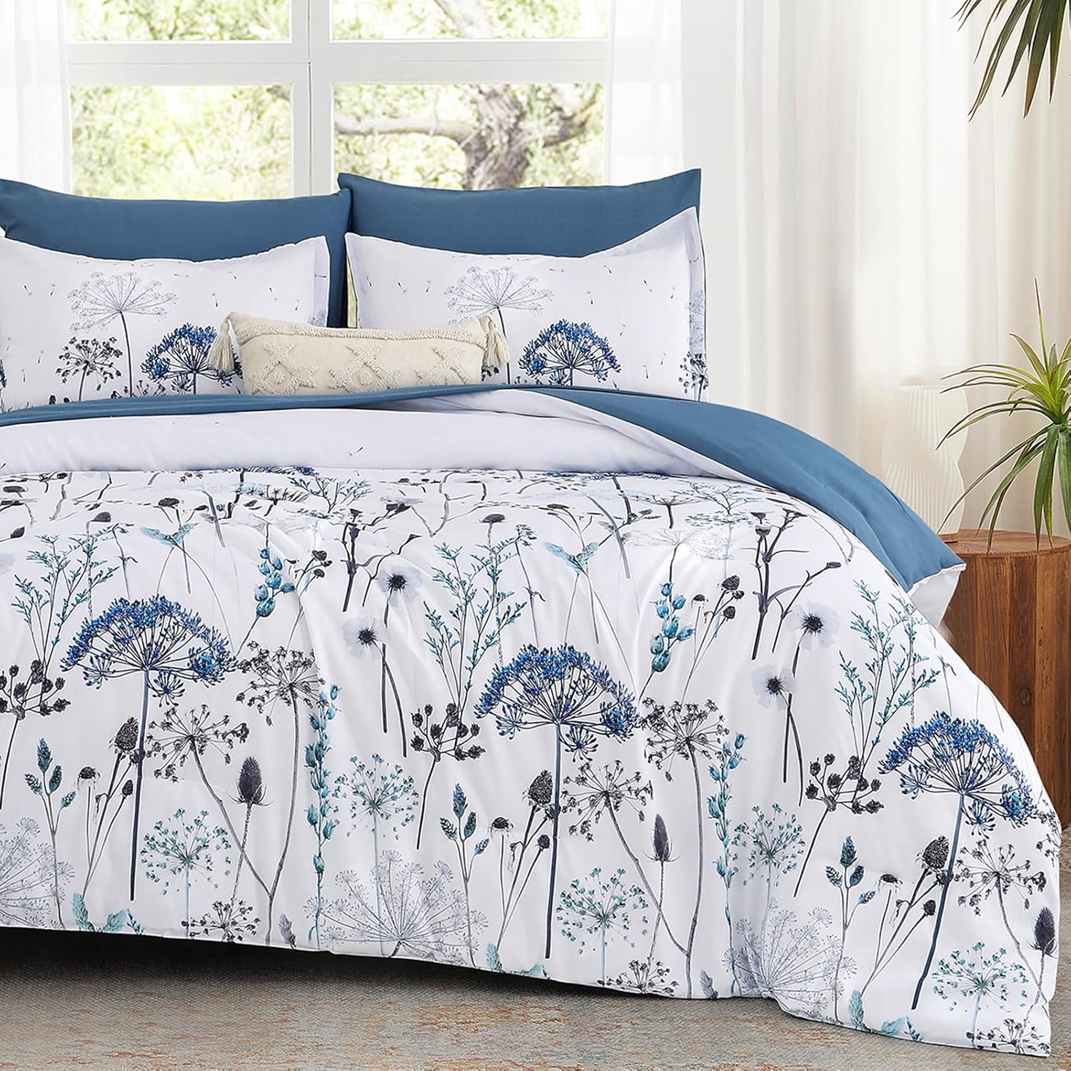 Yiran King Size Comforter Set, 7 Piece Comforter Floral Black Green Bedding Set, Soft Bed in a Bag King, Comforter, Sheets, Pillowcases & Shams - Image 7