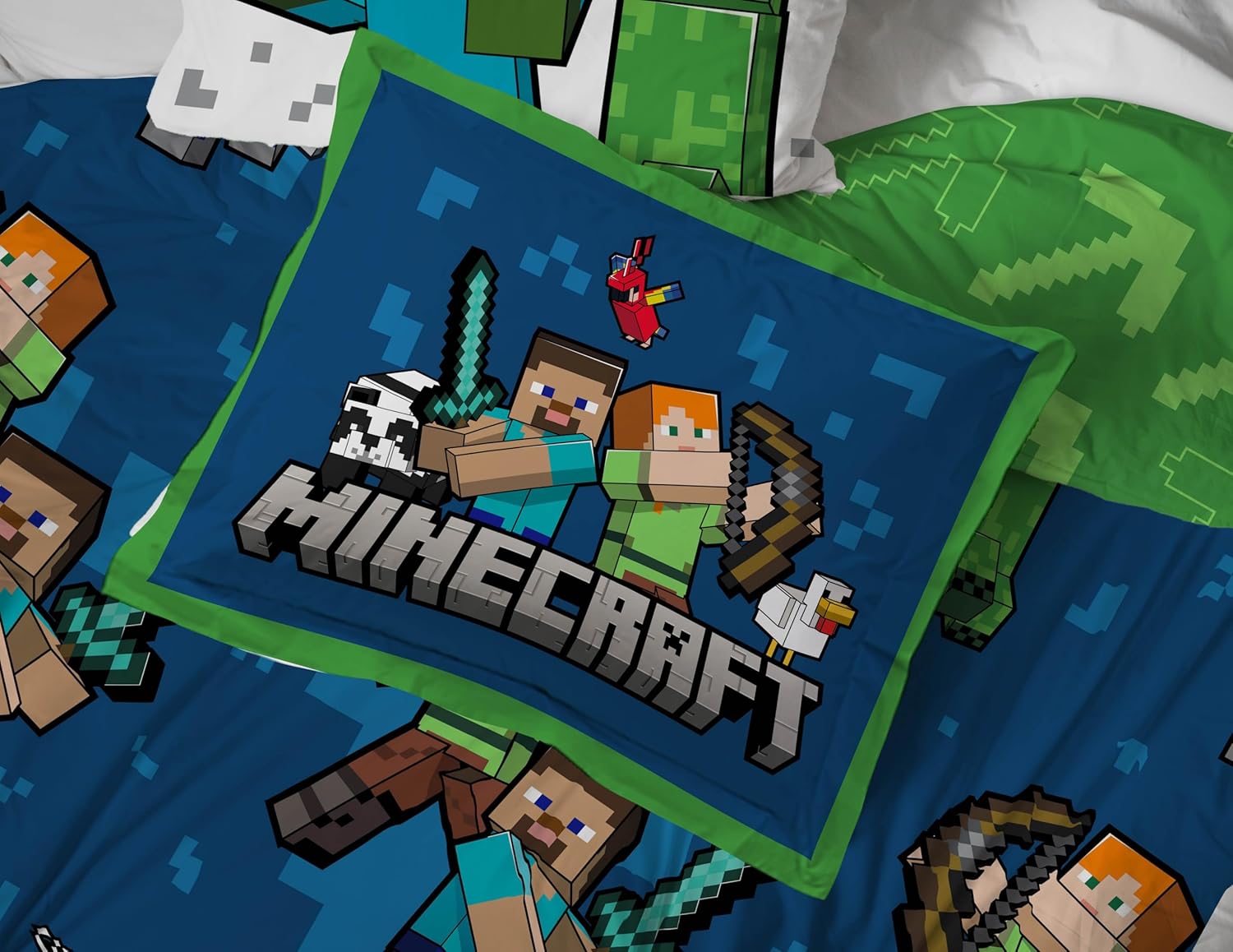 Jay Franco Minecraft Twin Comforter Set - 5 Piece Bedding Includes Sheet Set & Pillow Covers - Super Soft Kids Bedding Features Creeper & Zombie - Image 6