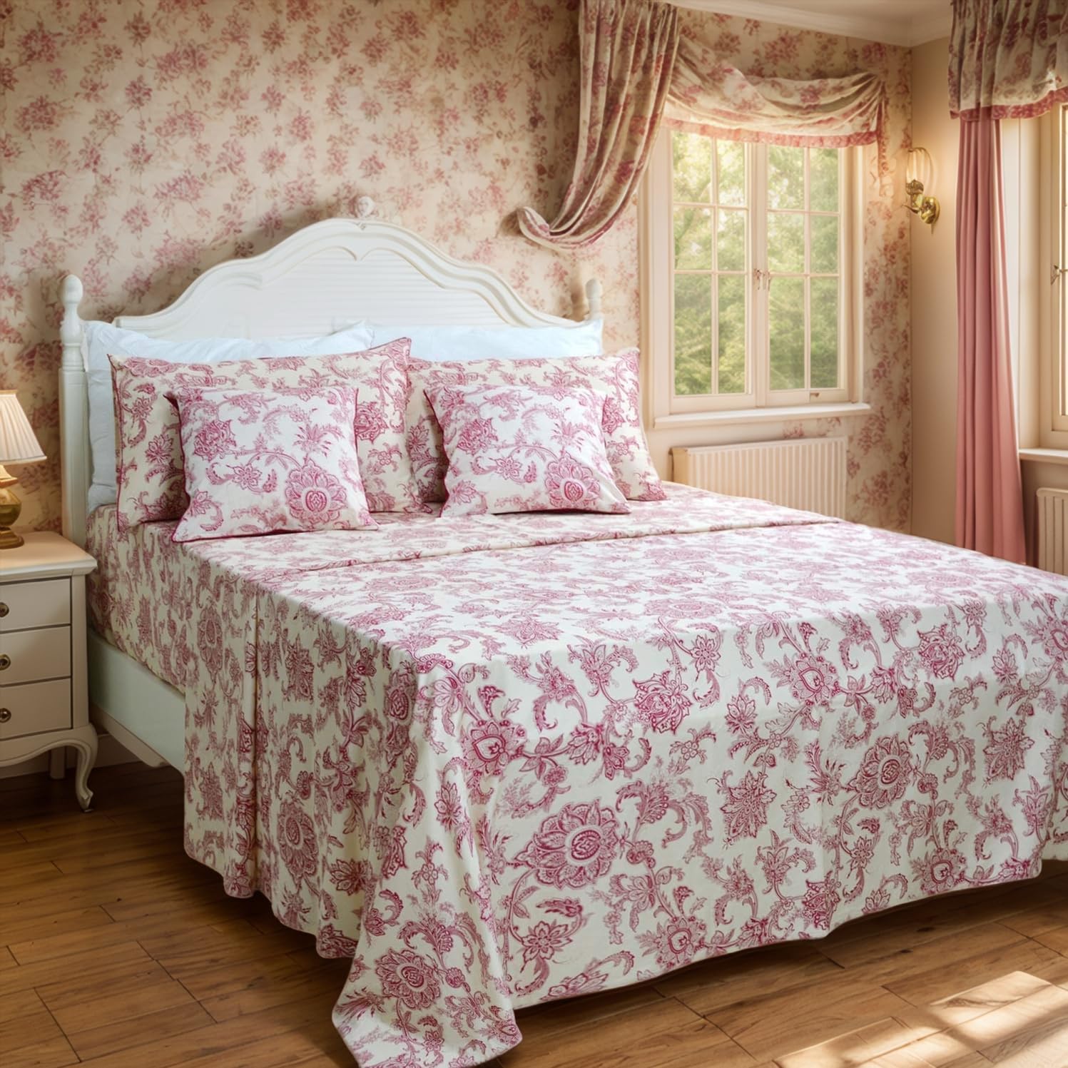 FADFAY Shabby Floral Bedding Elegant Peony Sheets Set Luxury Bedding Collections 100% Egyptian Cotton Deep Pocket, 4 Piece-King Size - Image 63