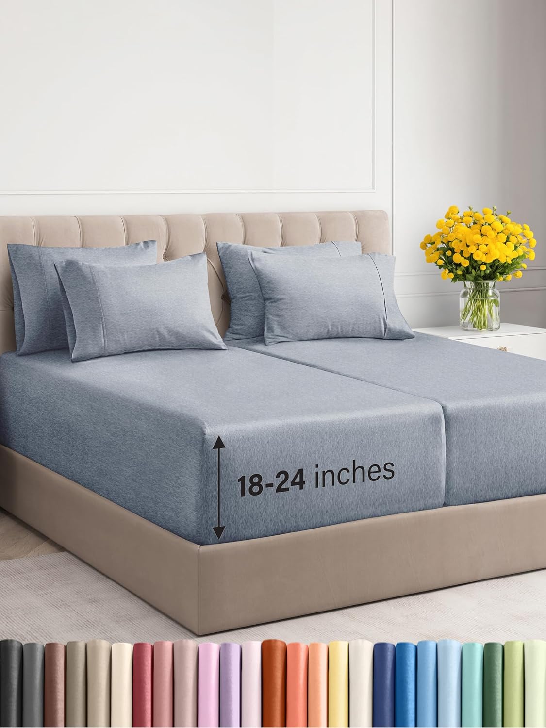 Extra Deep Cal King Sheet Set - 6 Piece Breathable & Cooling Sheets - Hotel Luxury Bed Sheets Set - Easy & Secure Fit - Soft, Wrinkle Free & Comfy Sheets Set - Grey Sheet Set with Extra Deep Pockets - Image 120