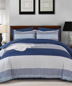 Full Size Comforter Navy Blue Striped Comforters for Boys&Girls,7 Pieces Bed in A Bag Simple Neutral-Style Bedding Sets for Kids Teen