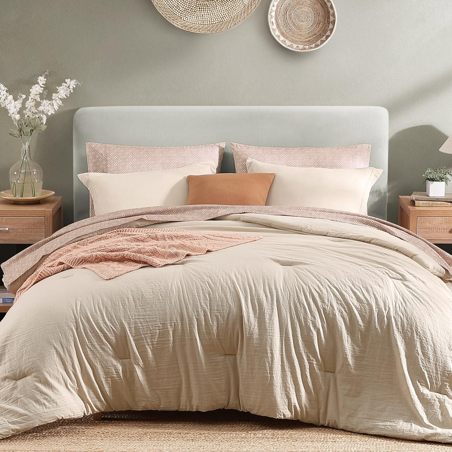 Monbix Queen Comforter Set - 7 Pieces Olive Green Prewashed Bed in a Bag Queen Bedding Sets with Comforters, All Seasons Ultra Soft Comforter Bed Set with Sheets,Pillowcases & Shams - Image 8