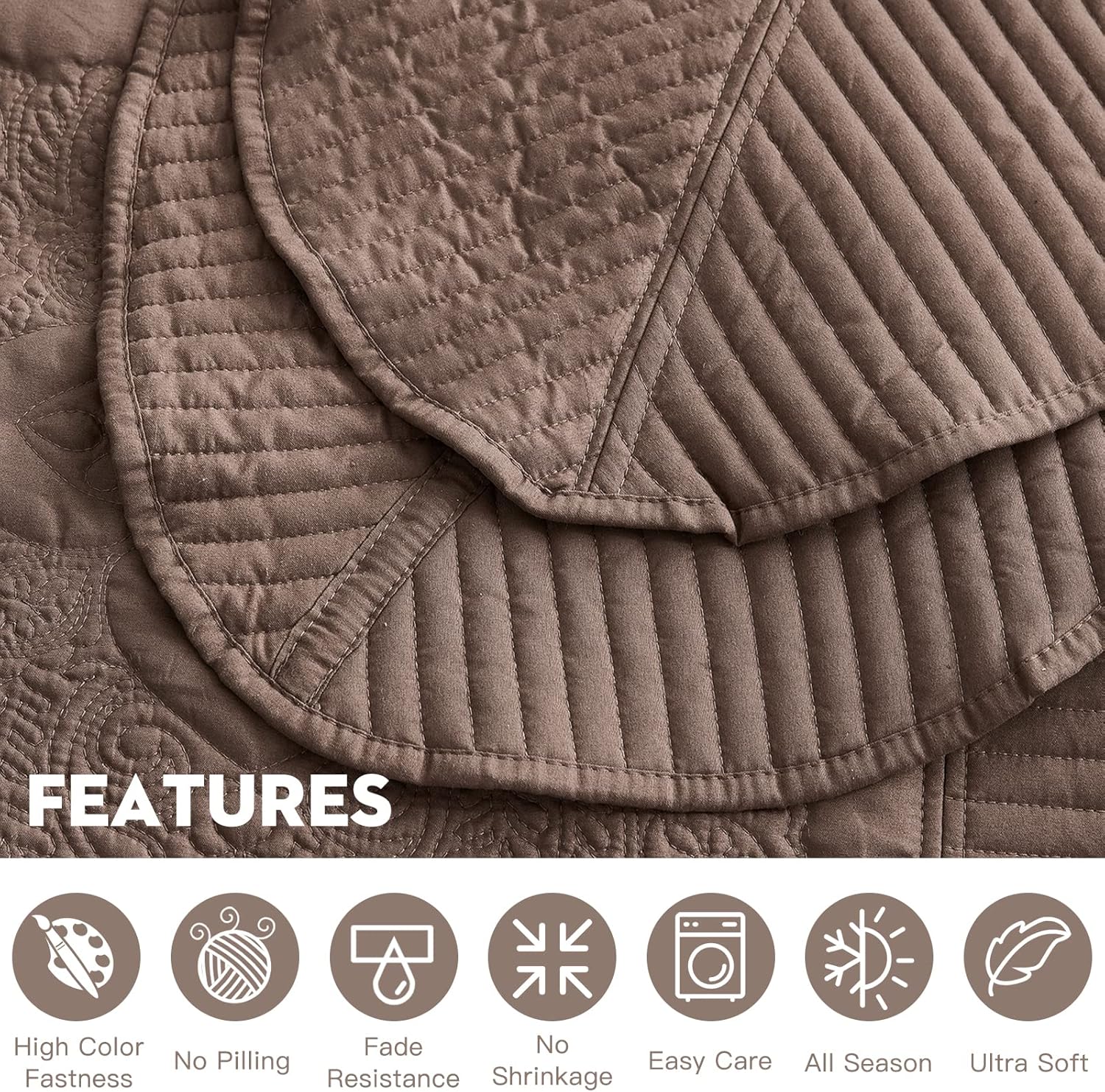 HZ & HY Oversized King Bedspread 128x120 Extra Wide, Quilted Coverlet Bedding Set, Lightweight Thin Comforter, Reversible, 5 Piece, 100% Microfiber, Mocha - Image 6