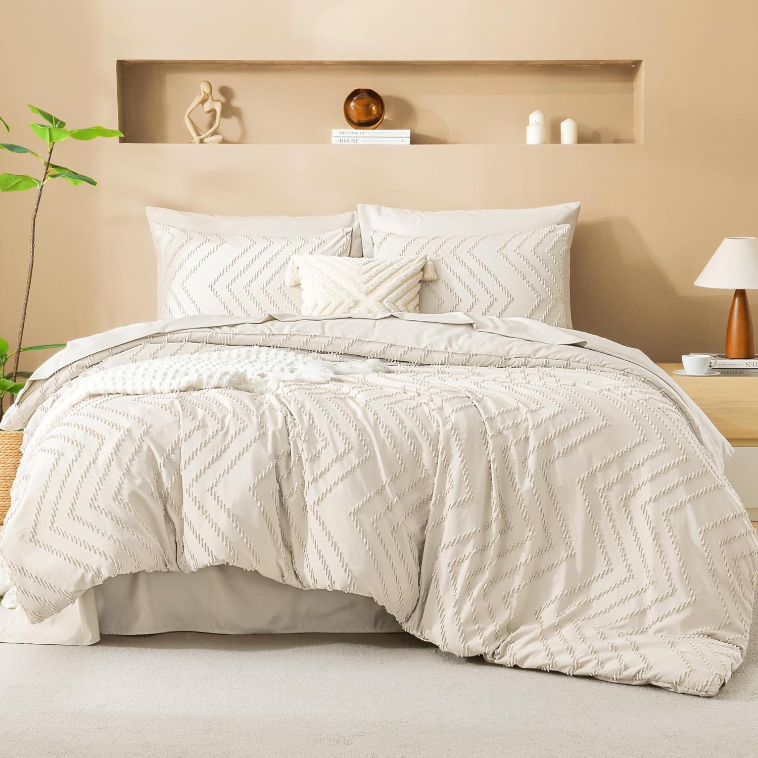 Litanika California King Size Comforter Set with Sheets Beige - 7 Pieces Bed in a Bag Cal King Chevron Tufted Complete Bedding Sets with Comforter, Sheets, Pillowcases & Shams - Image 9