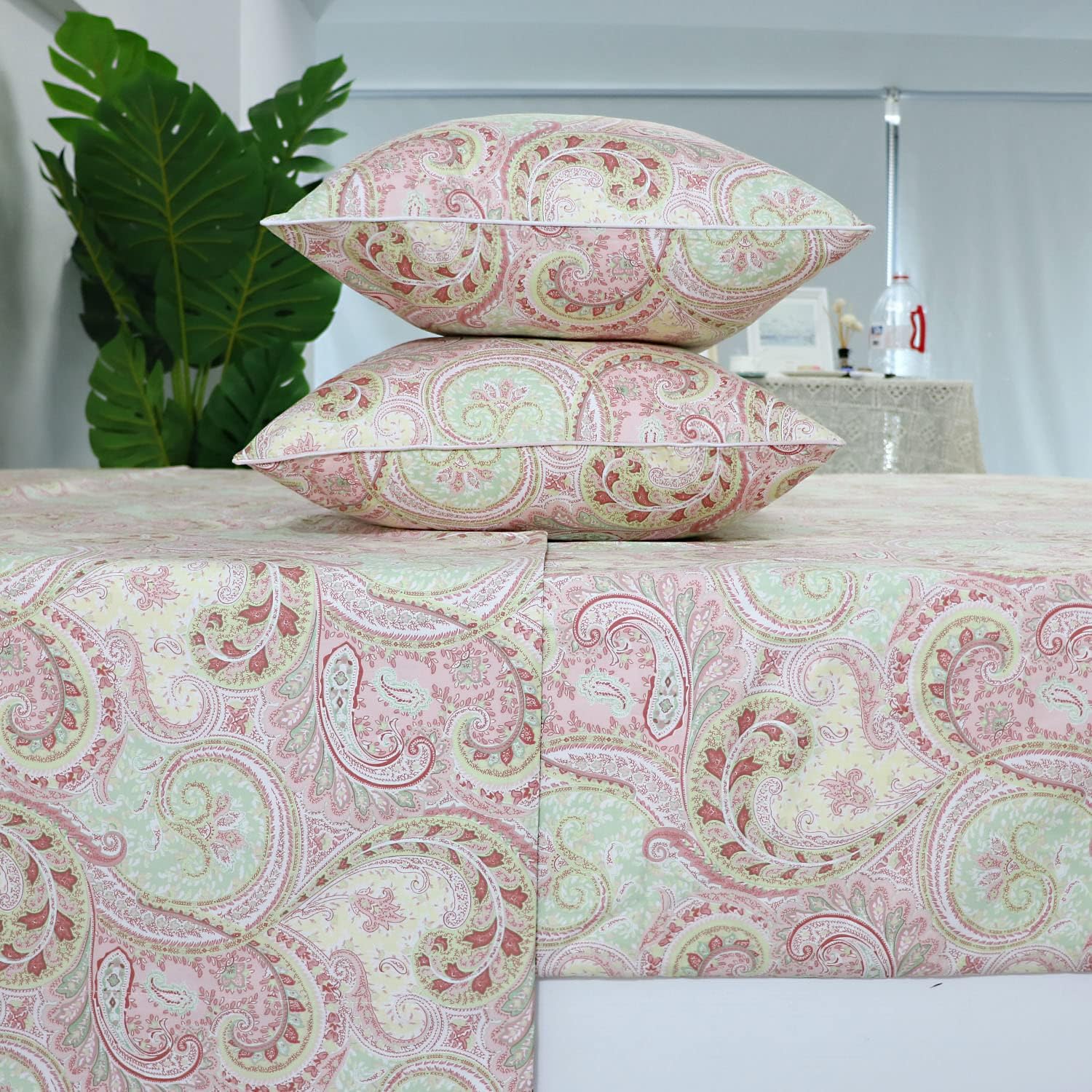 FADFAY Shabby Floral Bedding Elegant Peony Sheets Set Luxury Bedding Collections 100% Egyptian Cotton Deep Pocket, 4 Piece-King Size - Image 44