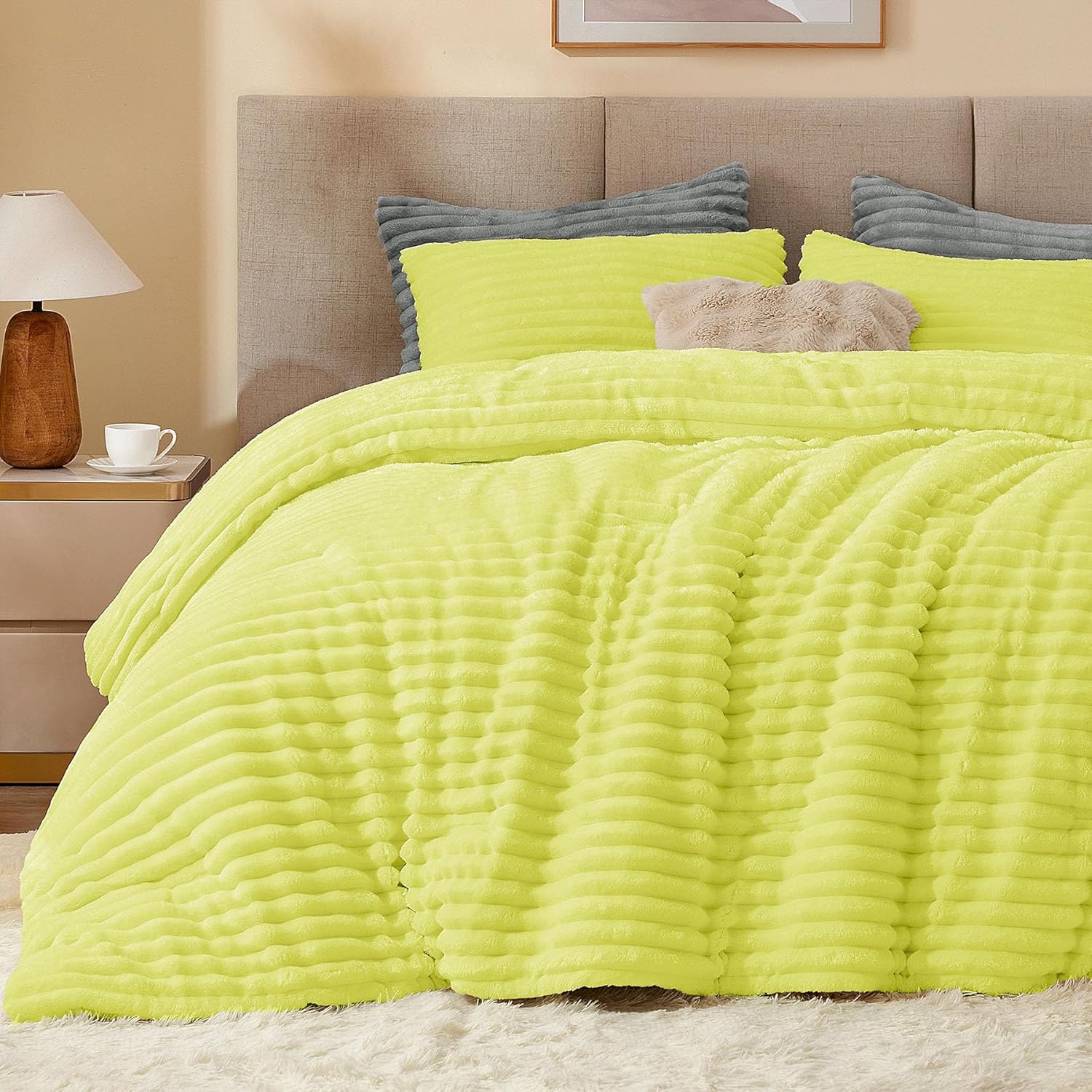 BEDELITE Fleece Queen Comforter Set -Super Soft & Warm Fluffy Cream White Bedding, Luxury Fuzzy Heavy Bed Set for Winter with 2 Pillow Cases - Image 20